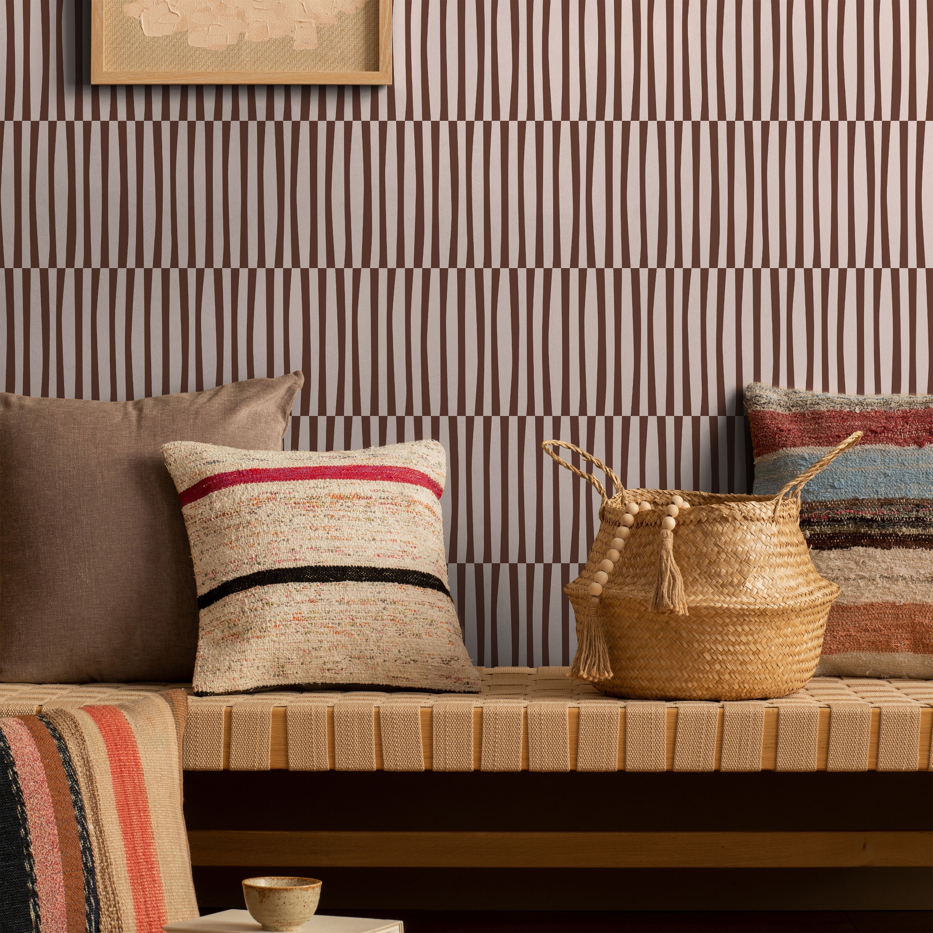 Retro Lines Peel and Stick Wallpaper, Removable Wallpaper, Traditional Wallpaper - Brown | DeccoPrint