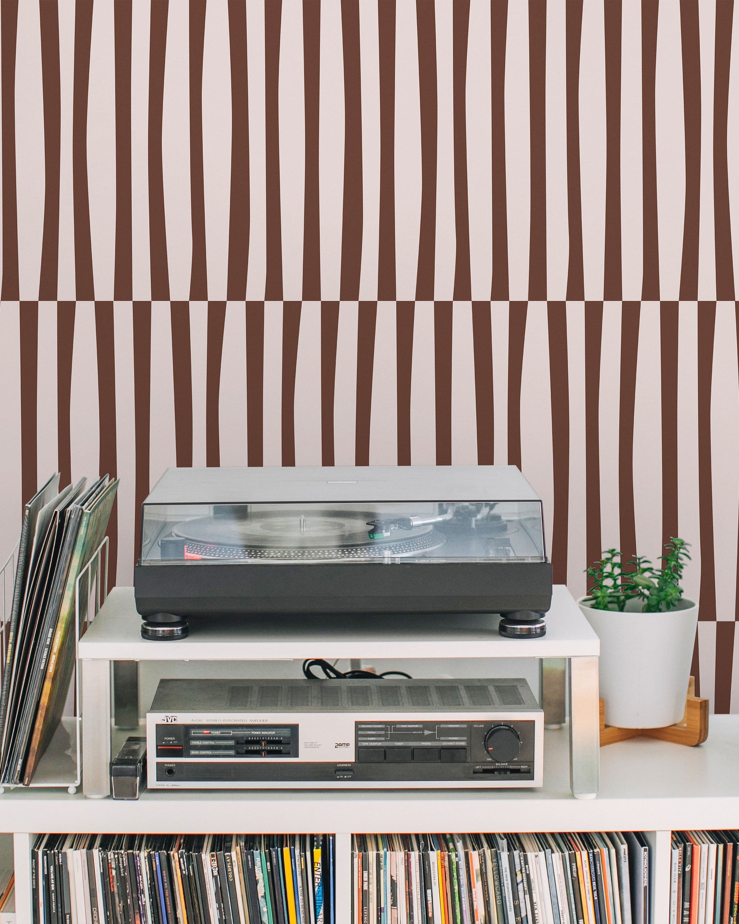 Retro Lines Peel and Stick Wallpaper, Removable Wallpaper, Traditional Wallpaper - Brown | DeccoPrint