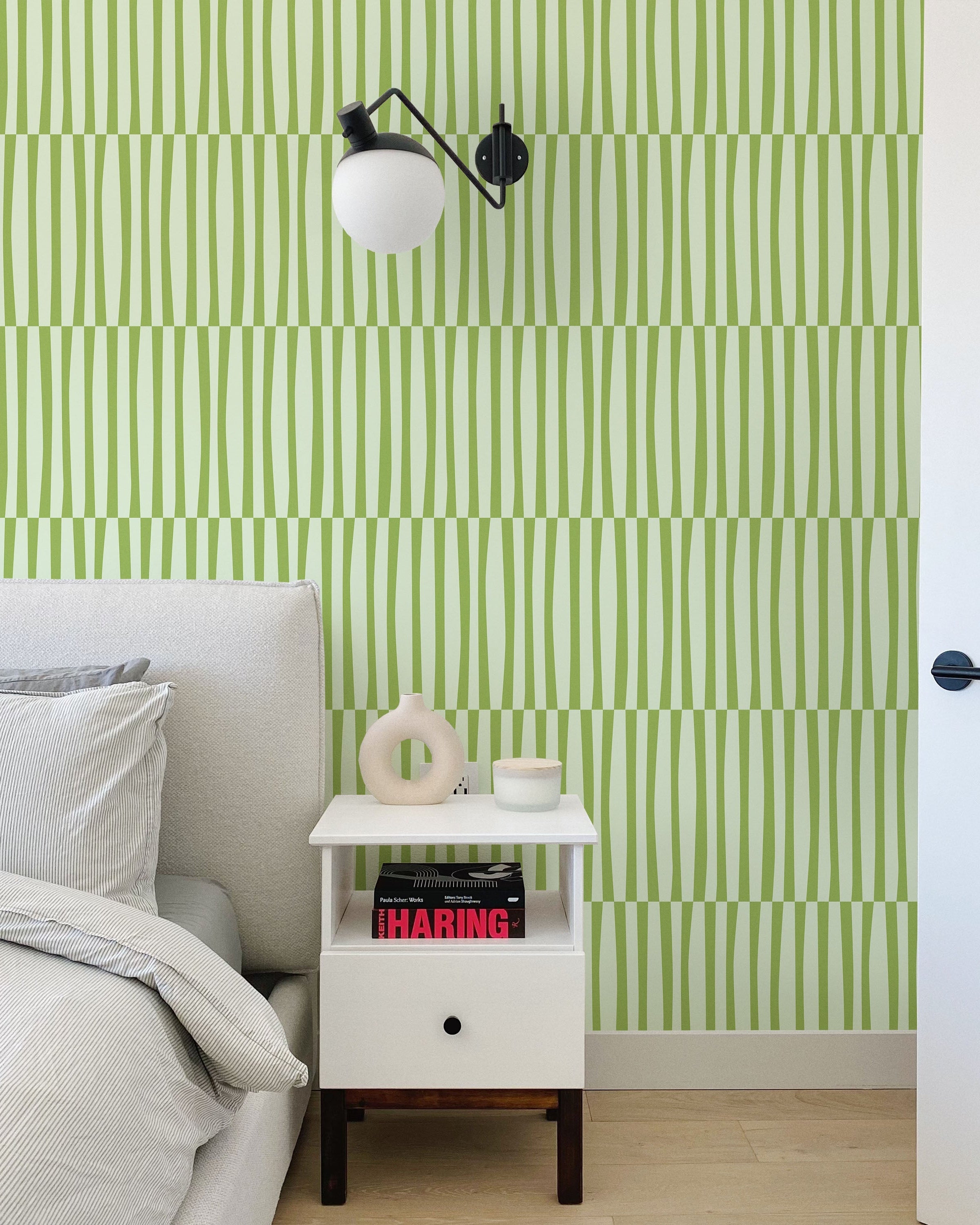 Retro Lines Peel and Stick Wallpaper, Removable Wallpaper, Traditional Wallpaper - Green | DeccoPrint