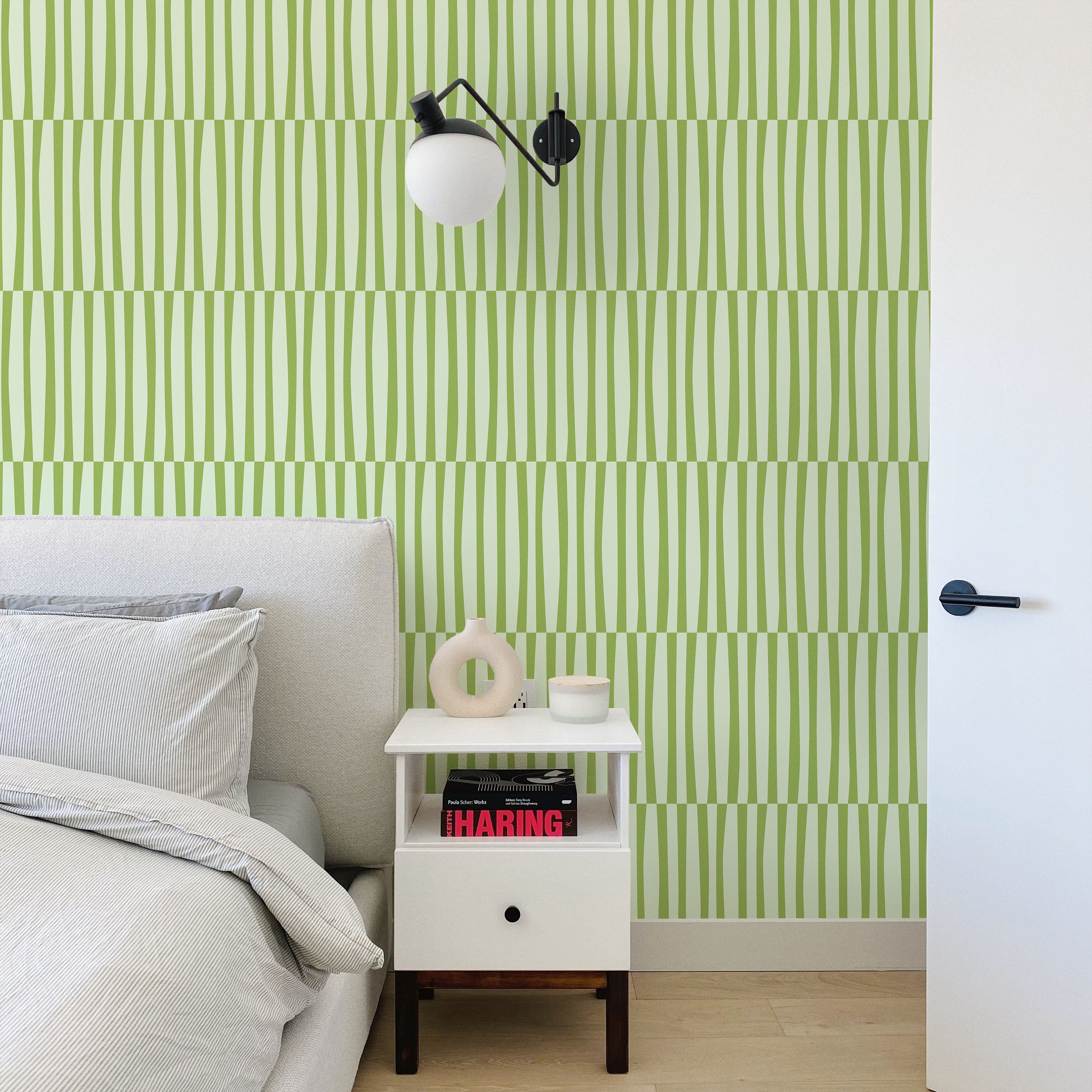Retro Lines Peel and Stick Wallpaper, Removable Wallpaper, Traditional Wallpaper - Green | DeccoPrint
