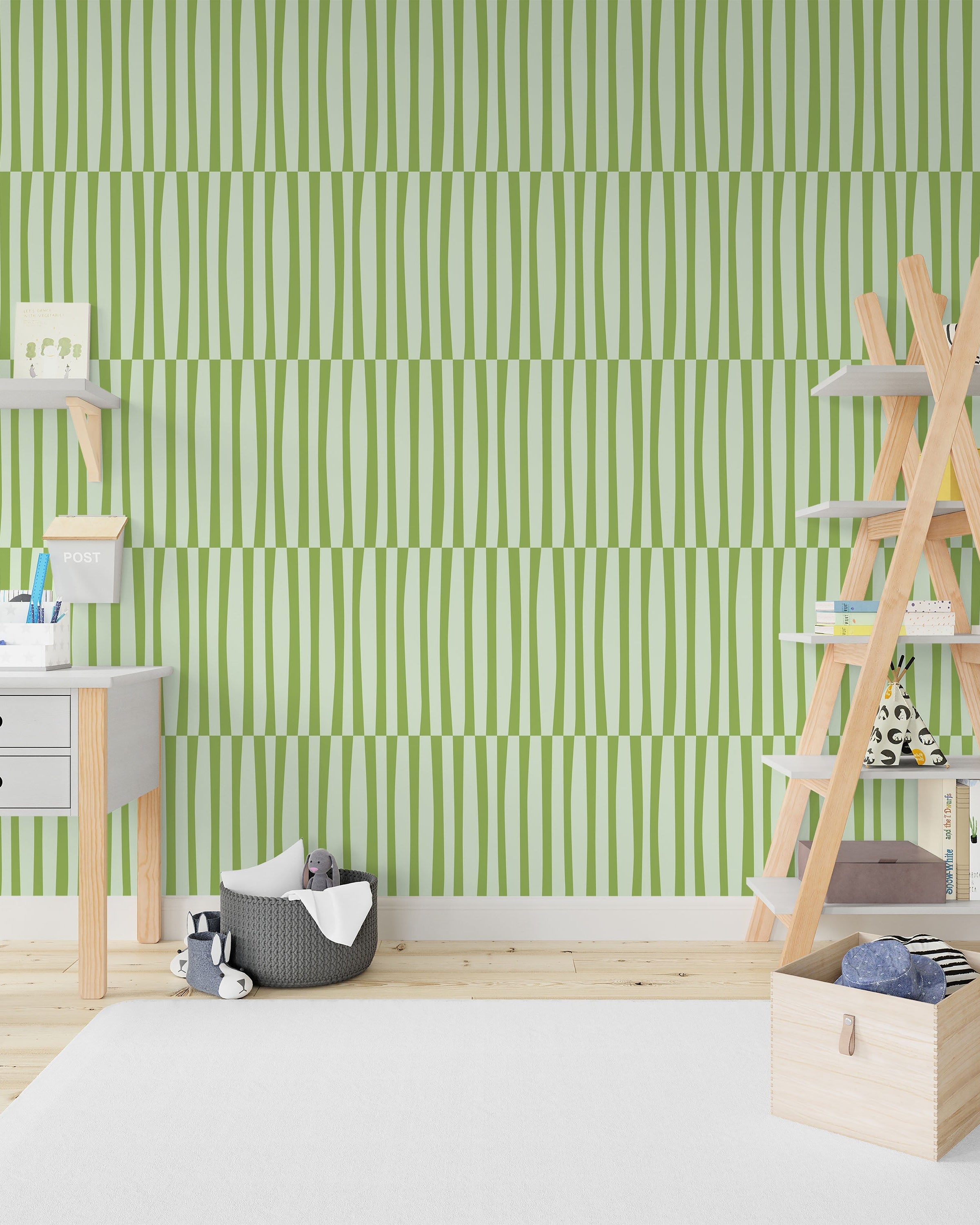 Retro Lines Peel and Stick Wallpaper, Removable Wallpaper, Traditional Wallpaper - Green | DeccoPrint