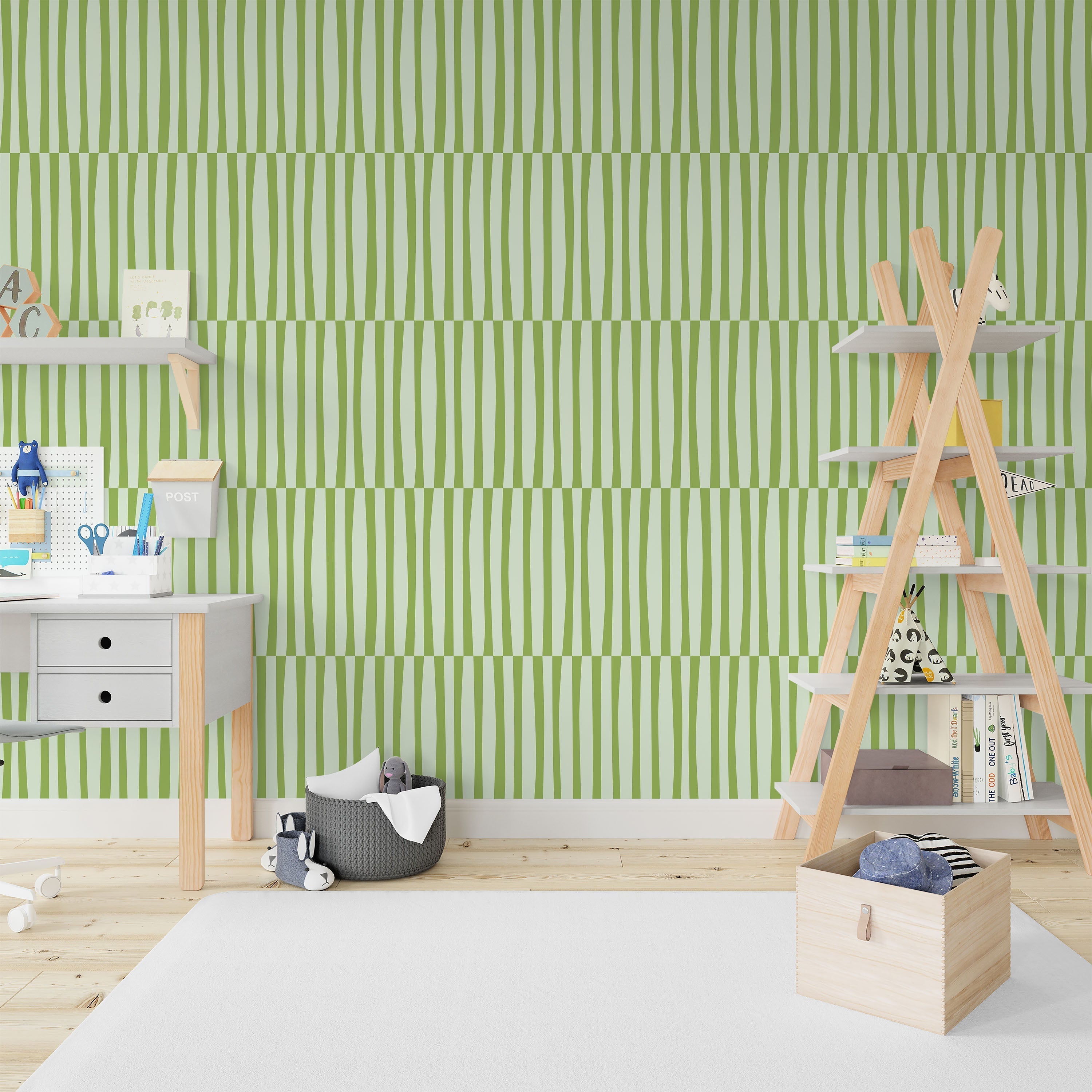 Retro Lines Peel and Stick Wallpaper, Removable Wallpaper, Traditional Wallpaper - Green | DeccoPrint