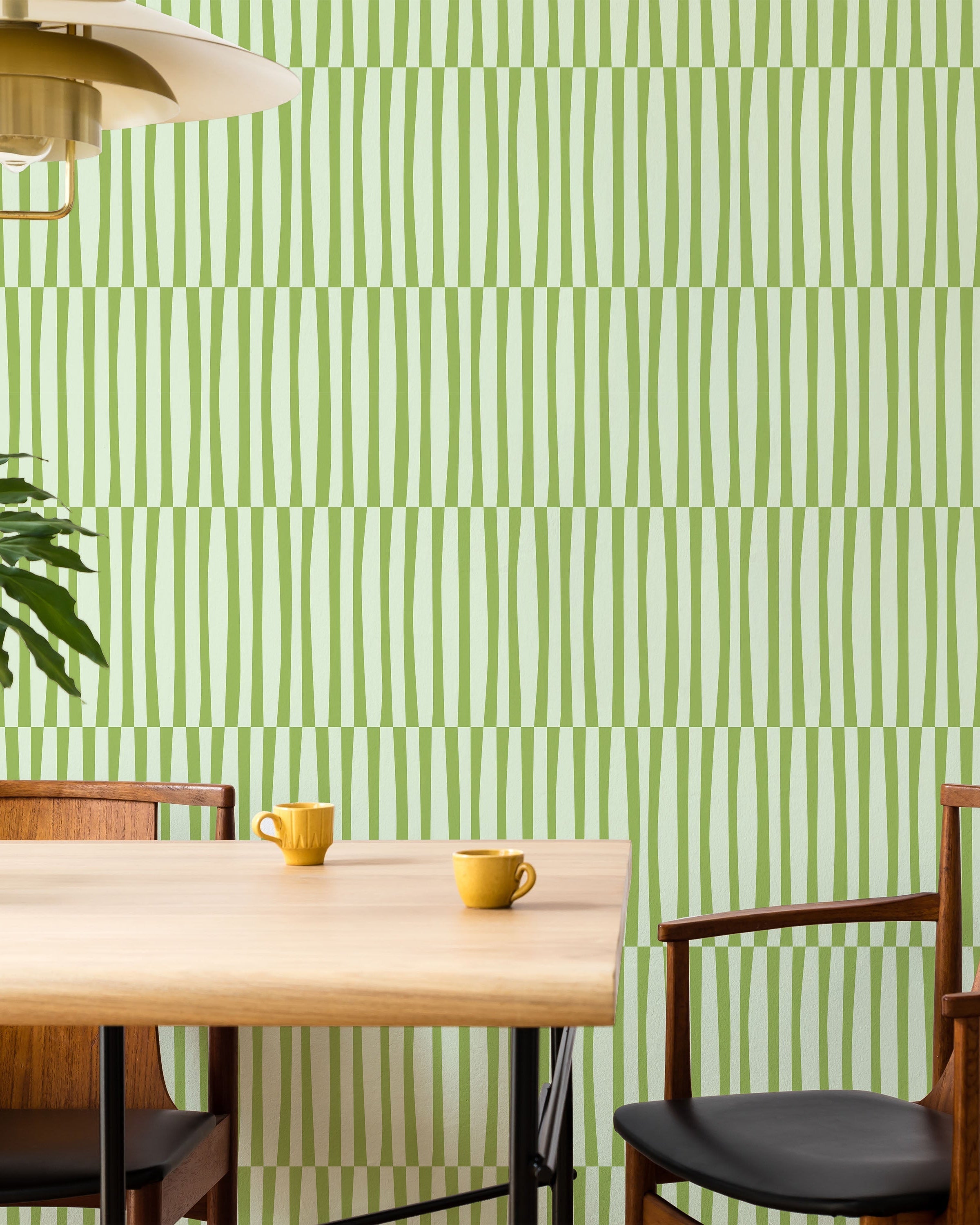 Retro Lines Peel and Stick Wallpaper, Removable Wallpaper, Traditional Wallpaper - Green | DeccoPrint
