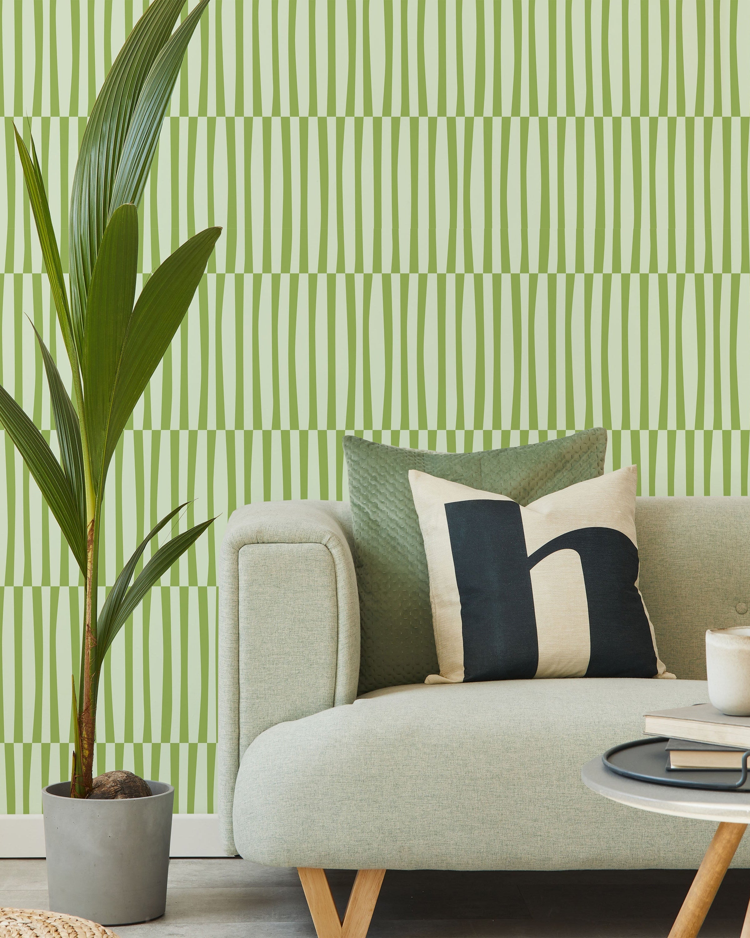 Retro Lines Peel and Stick Wallpaper, Removable Wallpaper, Traditional Wallpaper - Green | DeccoPrint