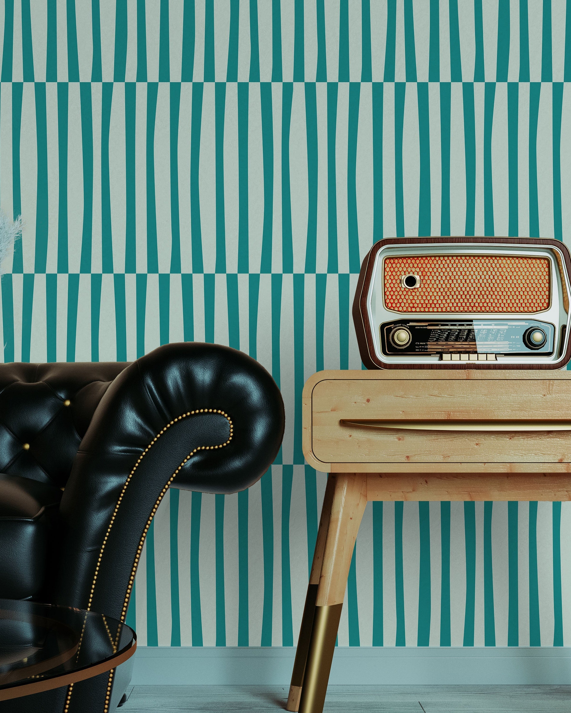 Retro Lines Peel and Stick Wallpaper, Removable Wallpaper, Traditional Wallpaper - Teal | DeccoPrint