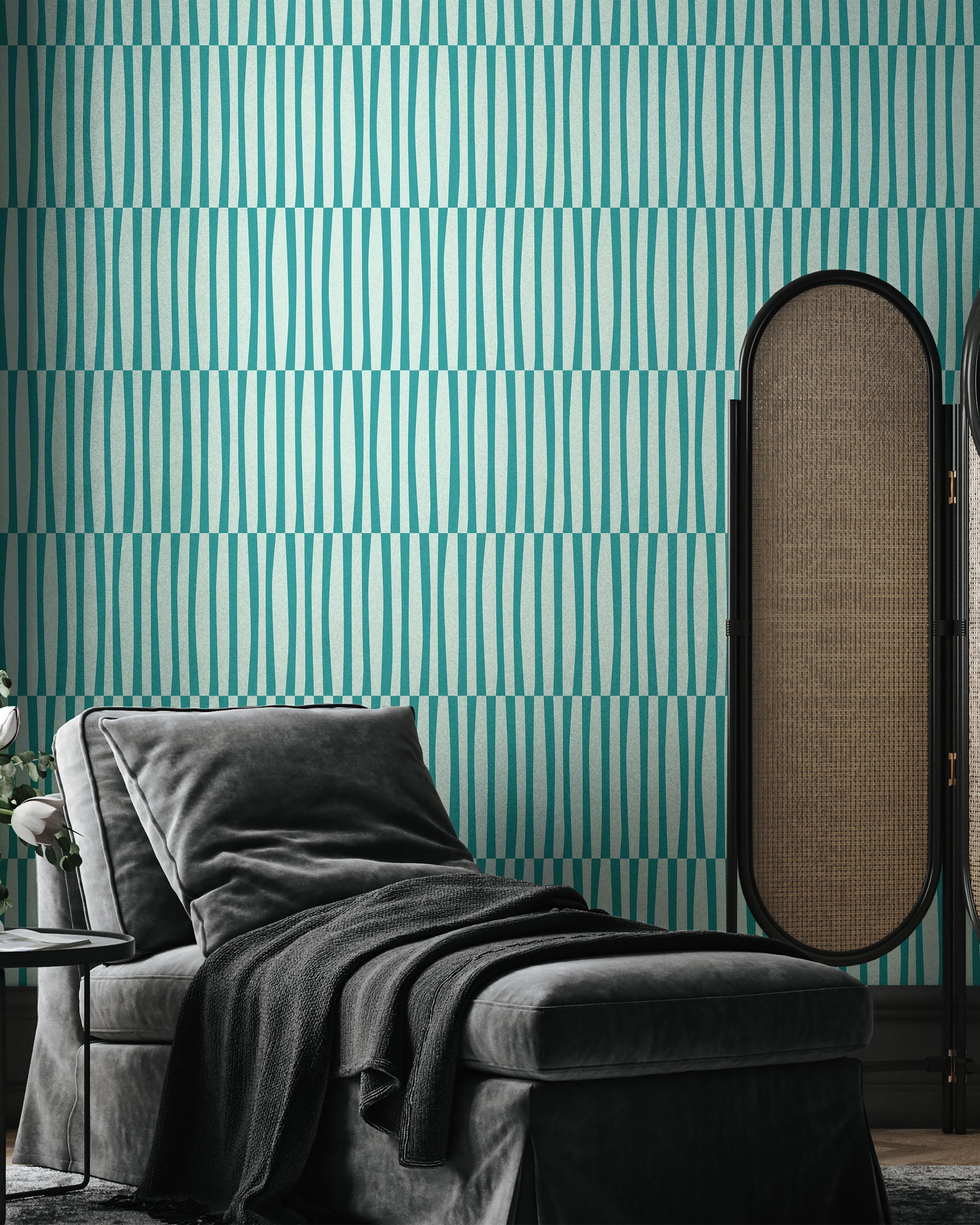 Retro Lines Peel and Stick Wallpaper, Removable Wallpaper, Traditional Wallpaper - Teal | DeccoPrint