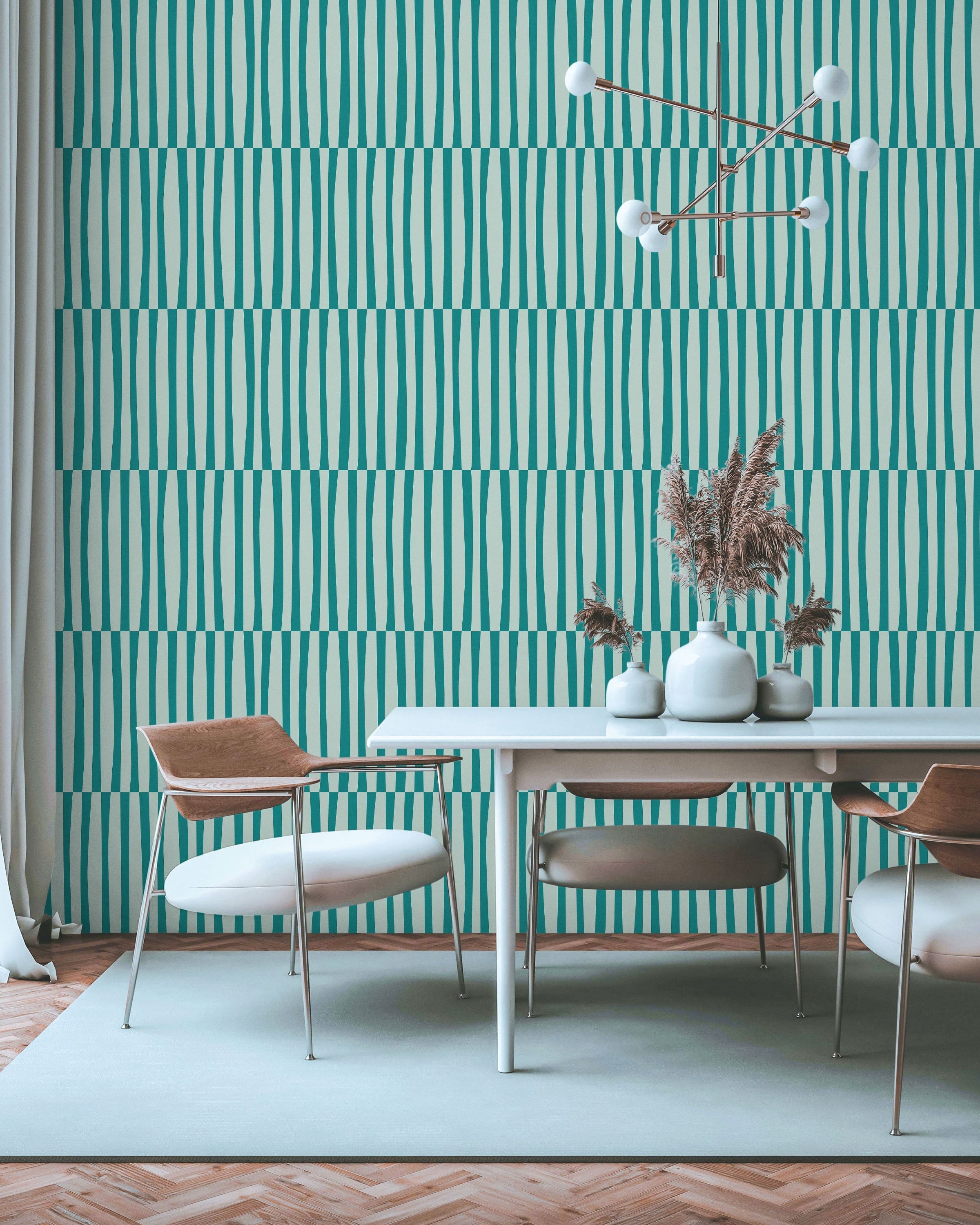 Retro Lines Peel and Stick Wallpaper, Removable Wallpaper, Traditional Wallpaper - Teal | DeccoPrint