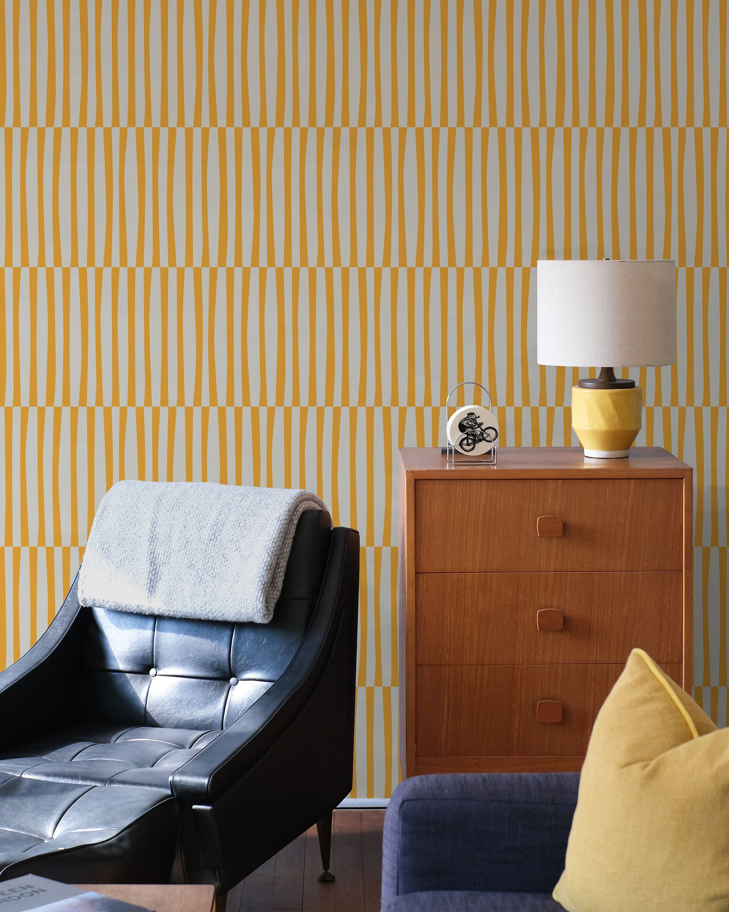 Retro Lines Peel and Stick Wallpaper, Removable Wallpaper, Traditional Wallpaper - Yellow | DeccoPrint