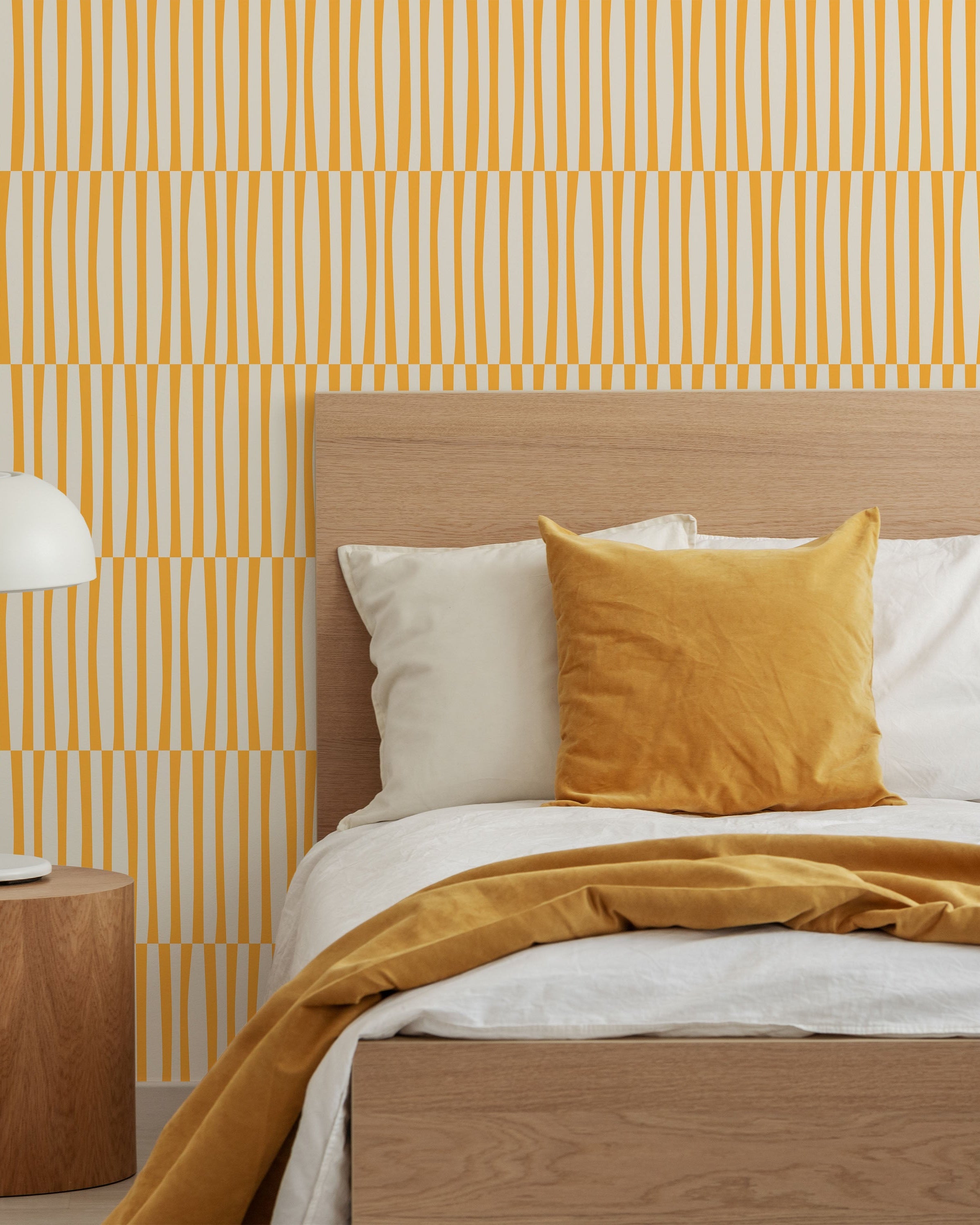 Retro Lines Peel and Stick Wallpaper, Removable Wallpaper, Traditional Wallpaper - Yellow | DeccoPrint