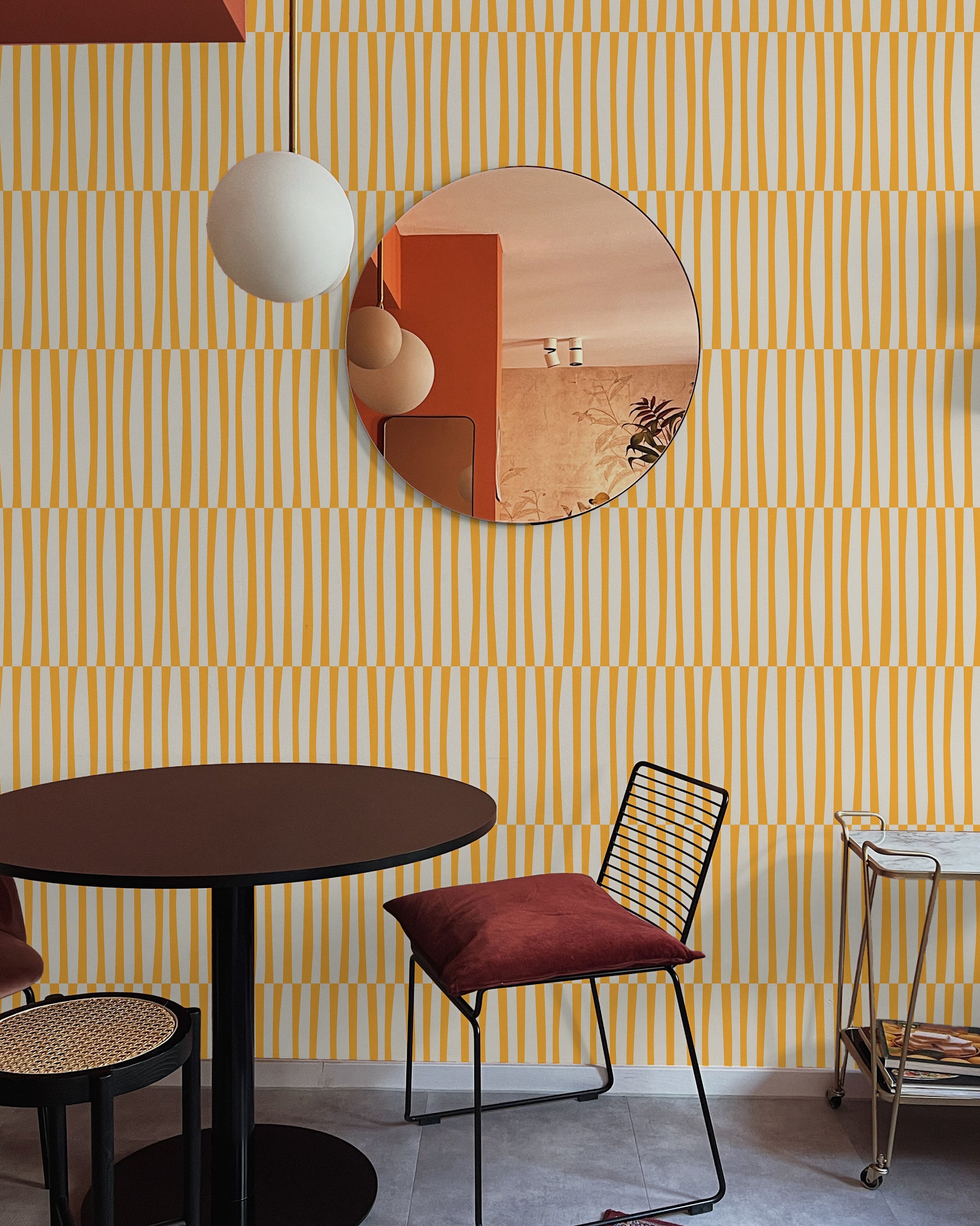 Retro Lines Peel and Stick Wallpaper, Removable Wallpaper, Traditional Wallpaper - Yellow | DeccoPrint