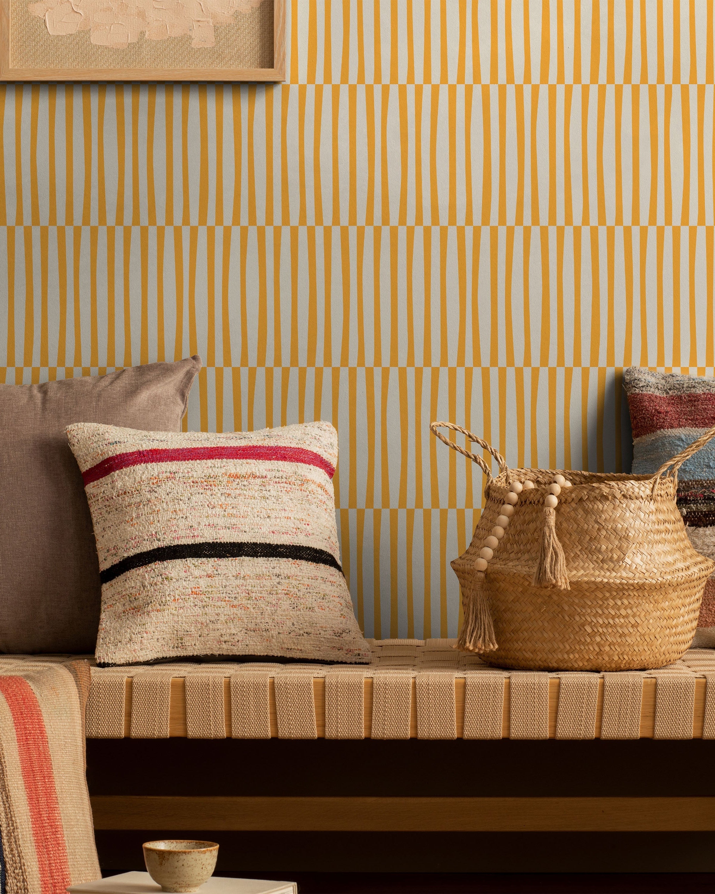 Retro Lines Peel and Stick Wallpaper, Removable Wallpaper, Traditional Wallpaper - Yellow | DeccoPrint
