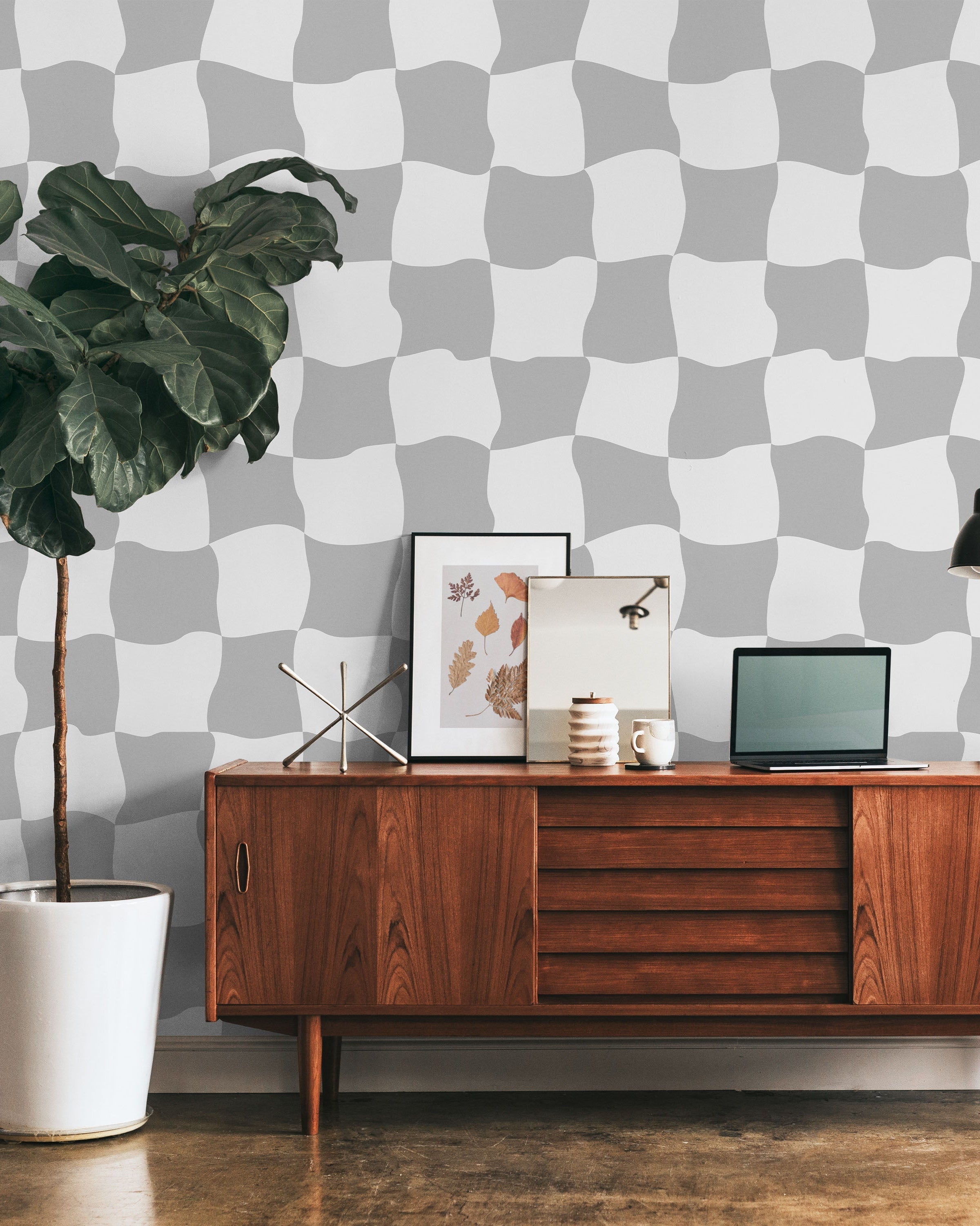 Wavy Squares Peel and Stick Wallpaper, Removable Wallpaper, Traditional Wallpaper - Gray | DeccoPrint