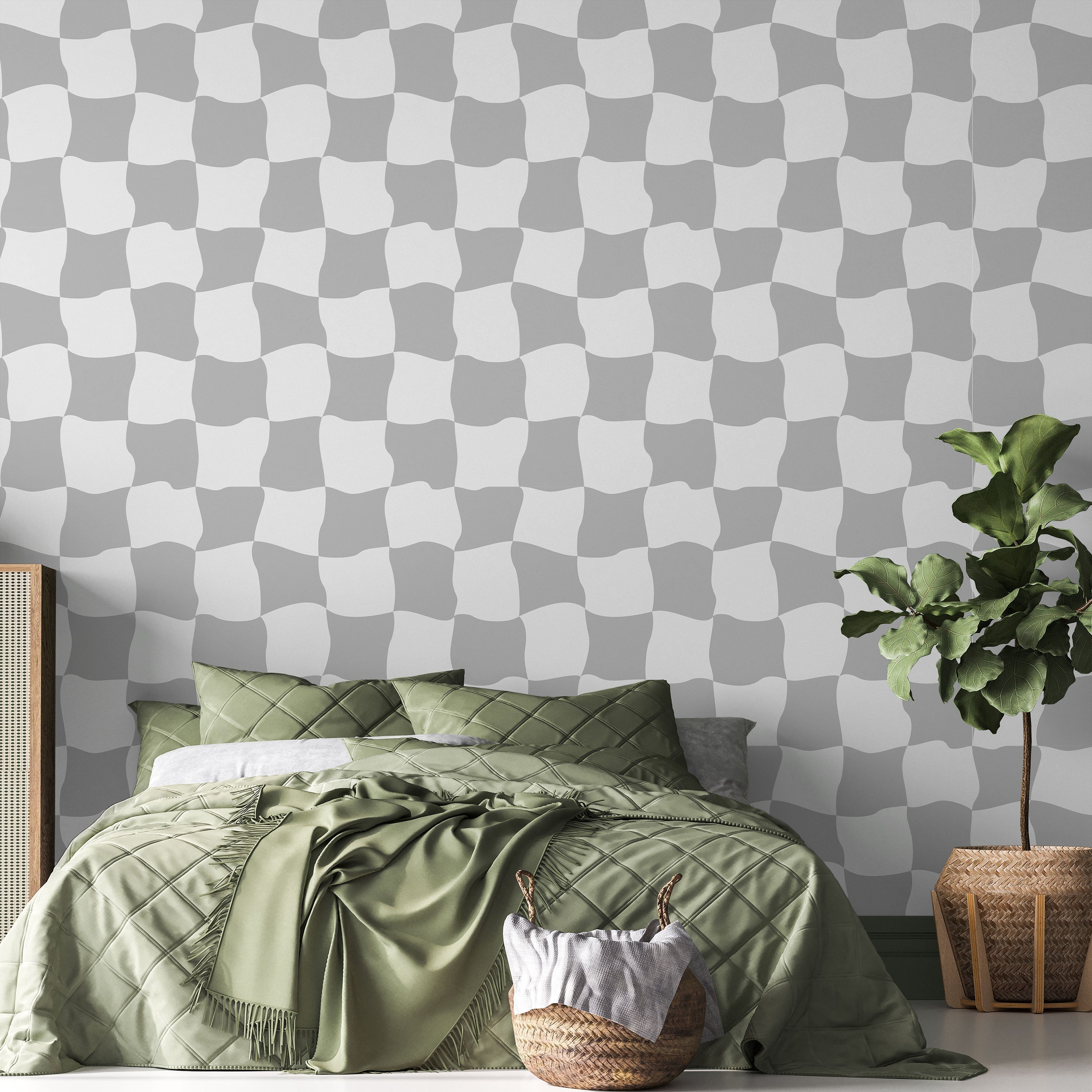 Wavy Squares Peel and Stick Wallpaper, Removable Wallpaper, Traditional Wallpaper - Gray | DeccoPrint