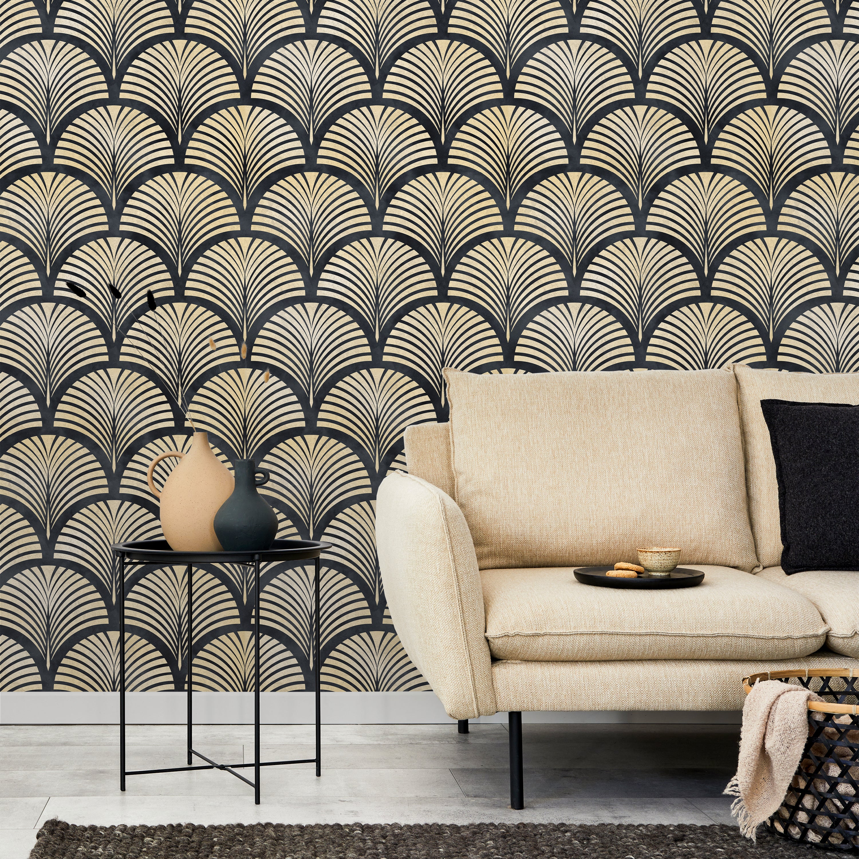 Deco Arcs Peel and Stick Wallpaper, Removable Wallpaper, Traditional Wallpaper - Dark Blue | DeccoPrint