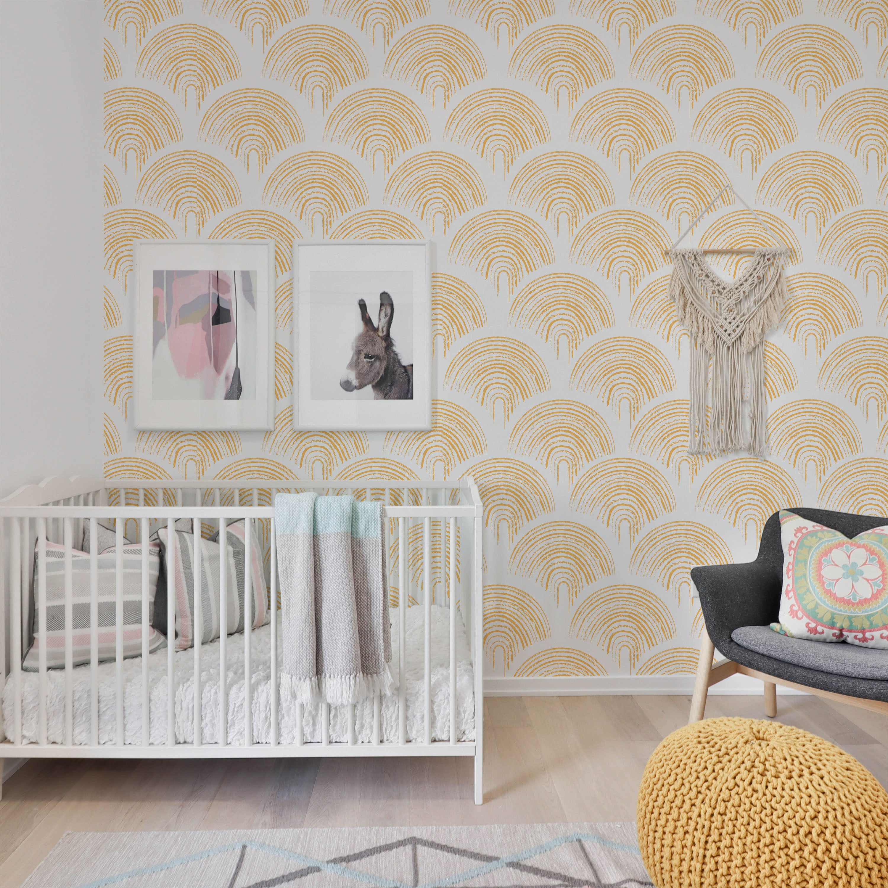 Playroom Peel and Stick Wallpaper, Removable Wallpaper, Traditional Wallpaper - Mustard Yellow | DeccoPrint