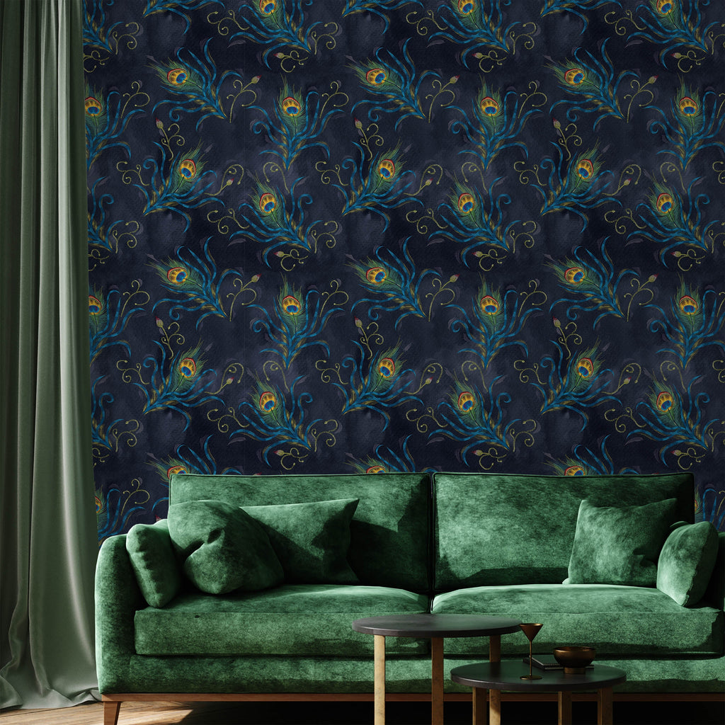 Peacock Feather Peel and Stick Wallpaper, Removable Wallpaper, Traditional Wallpaper | DeccoPrint