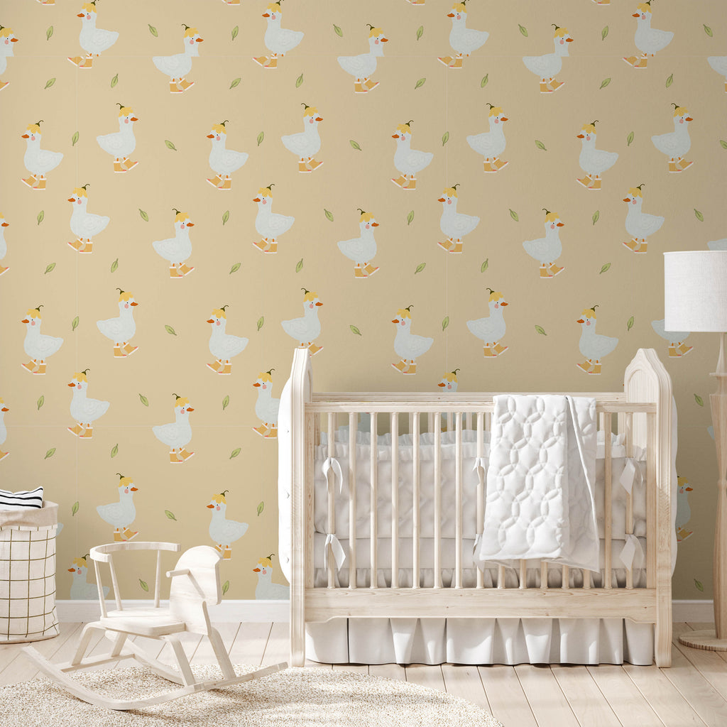 Silly Goose Peel and Stick Wallpaper, Removable Wallpaper, Traditional Wallpaper - Yellow | DeccoPrint