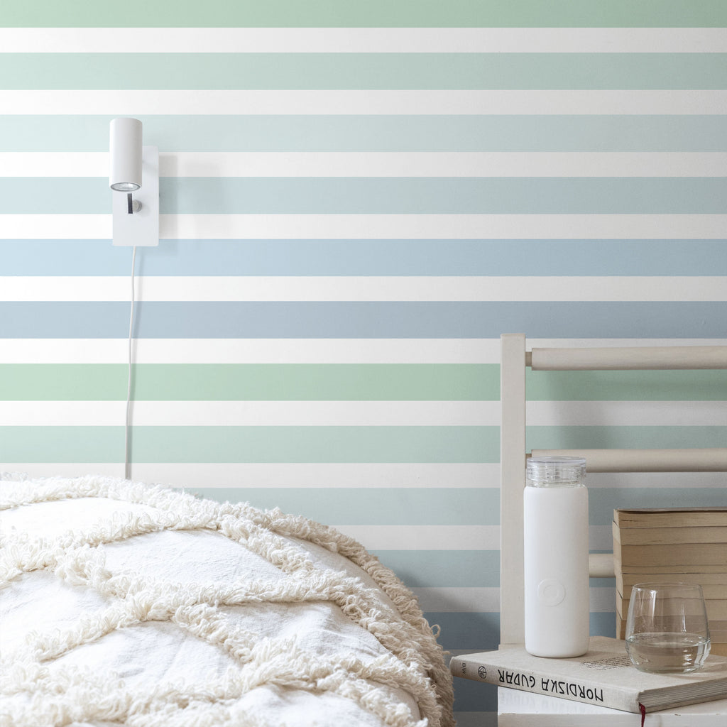 Colored Stripes Peel and Stick Wallpaper, Removable Wallpaper, Traditional Wallpaper - Ocean Tones | DeccoPrint