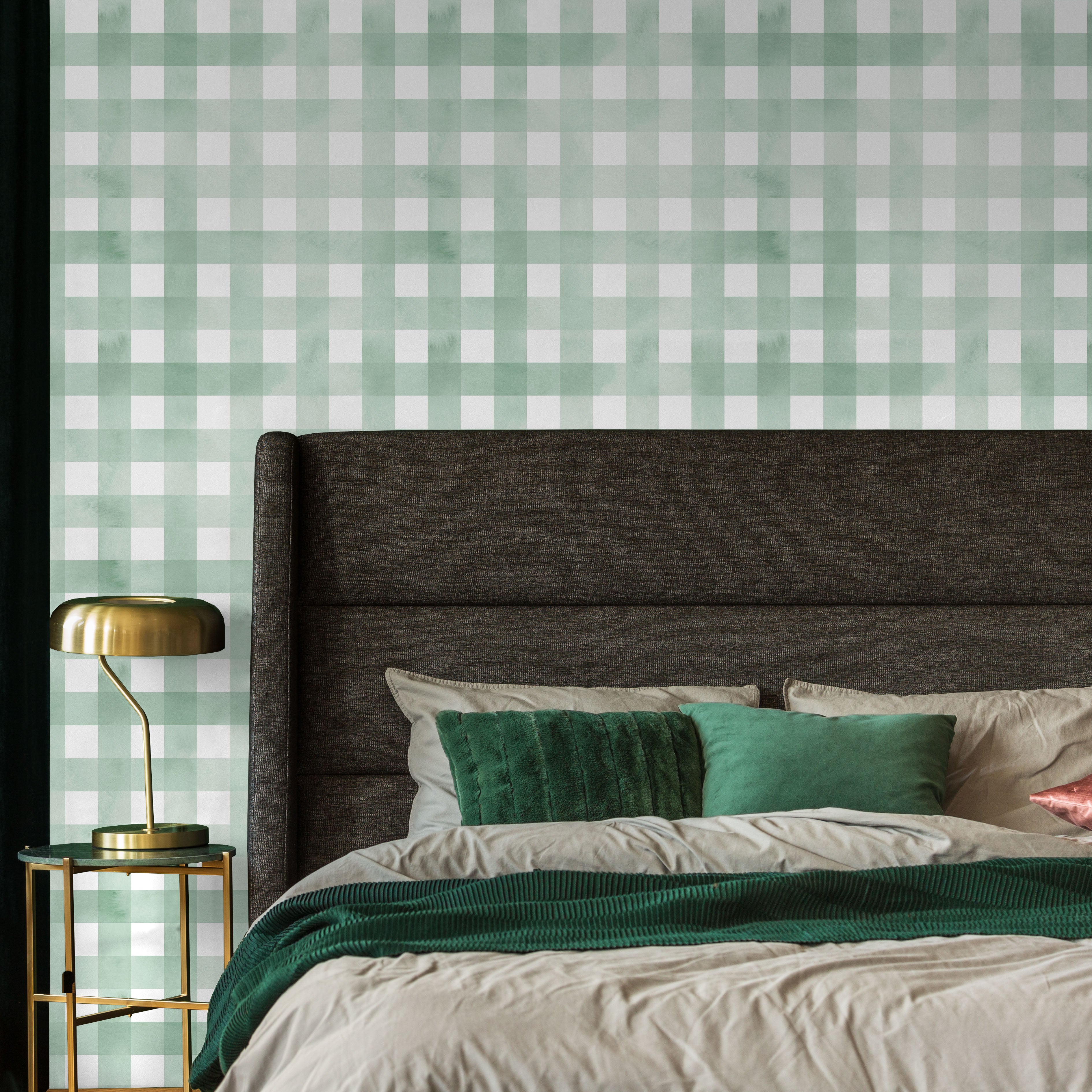 Watercolored Grid Peel and Stick Wallpaper, Removable Wallpaper, Traditional Wallpaper - Mint Green | DeccoPrint