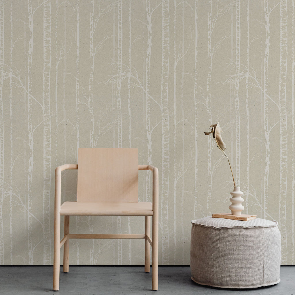 Birch Forest Peel and Stick Wallpaper, Removable Wallpaper, Traditional Wallpaper - Sand Beige | DeccoPrint