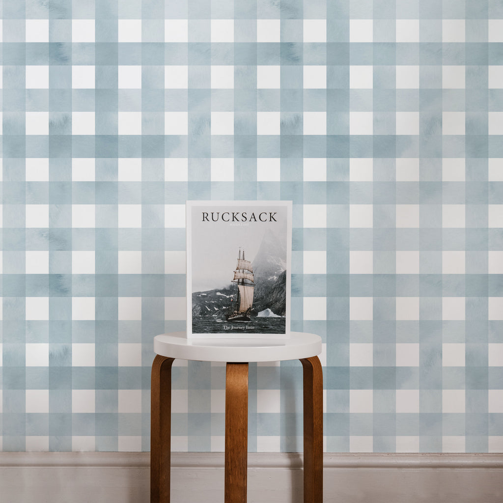 Watercolored Grid Peel and Stick Wallpaper, Removable Wallpaper, Traditional Wallpaper - Sky Blue | DeccoPrint