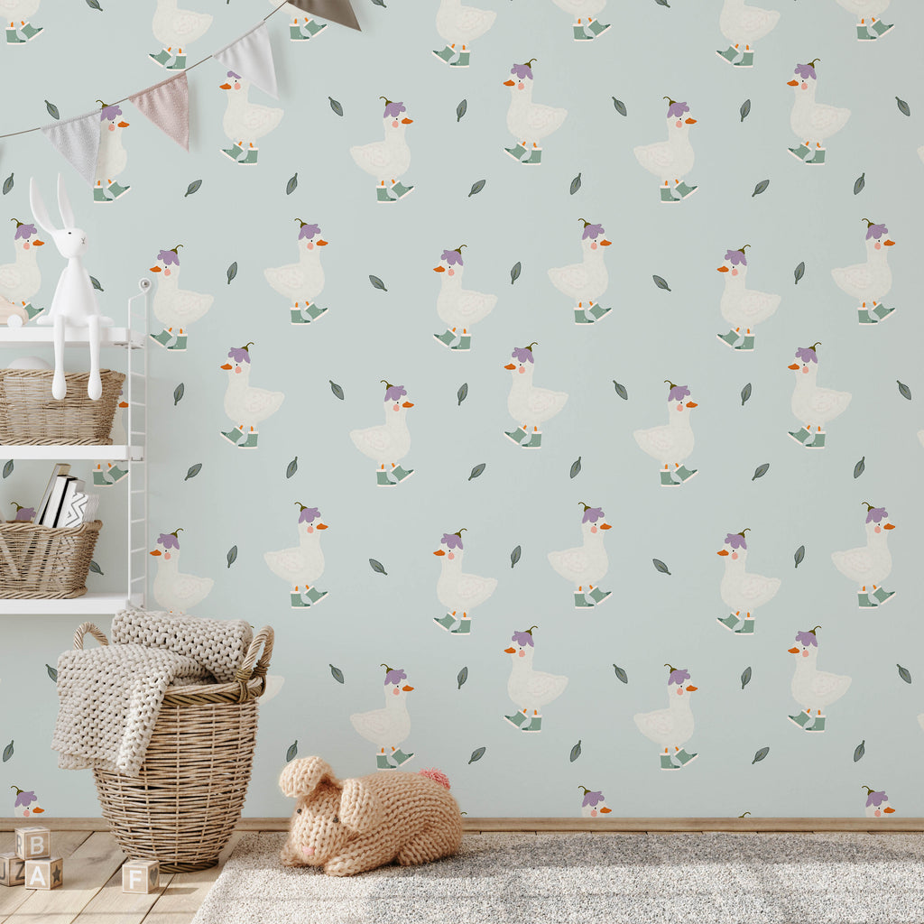 Silly Goose Peel and Stick Wallpaper, Removable Wallpaper, Traditional Wallpaper - Blue | DeccoPrint