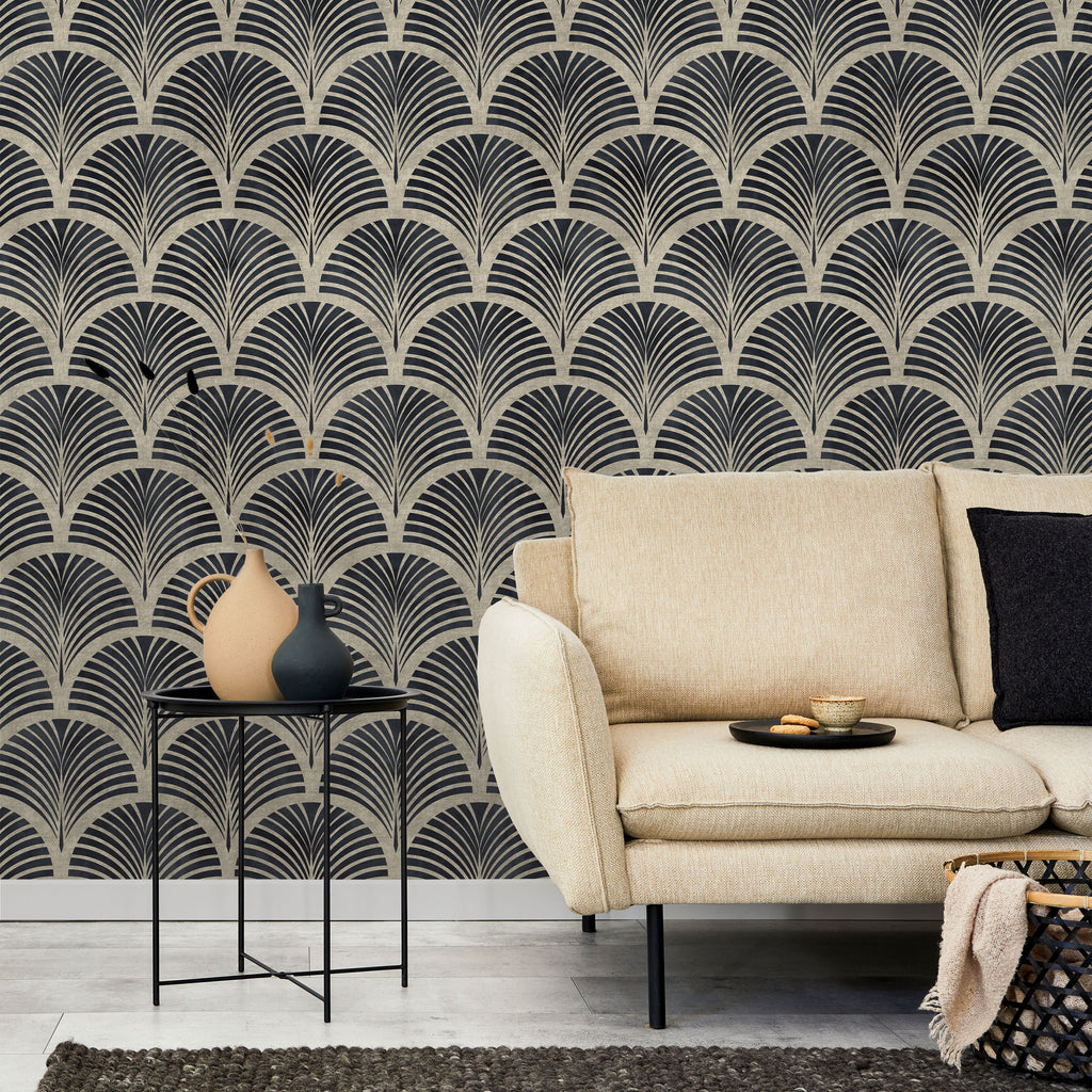 Deco Arcs Peel and Stick Wallpaper, Removable Wallpaper, Traditional Wallpaper - Linen Beige | DeccoPrint