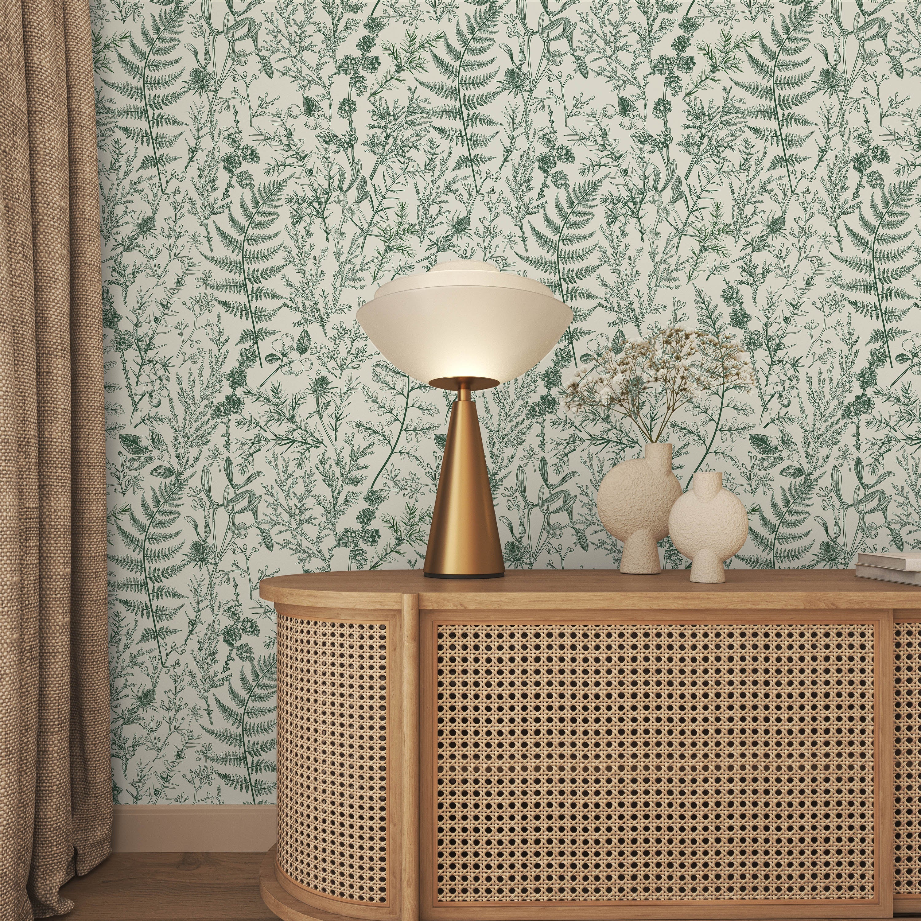 Forest Dream Peel and Stick Wallpaper, Removable Wallpaper, Traditional Wallpaper - Pine Green | DeccoPrint