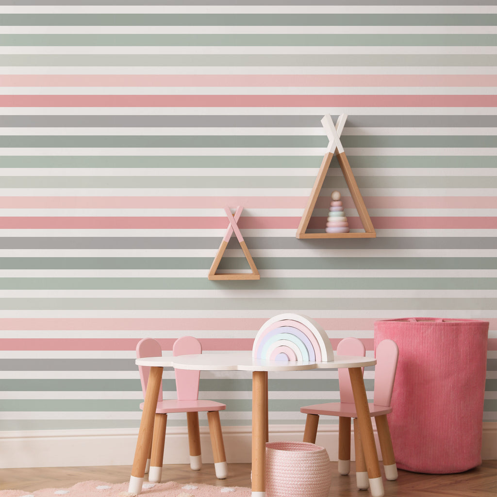 Colored Stripes Peel and Stick Wallpaper, Removable Wallpaper, Traditional Wallpaper - Neutral Rose | DeccoPrint