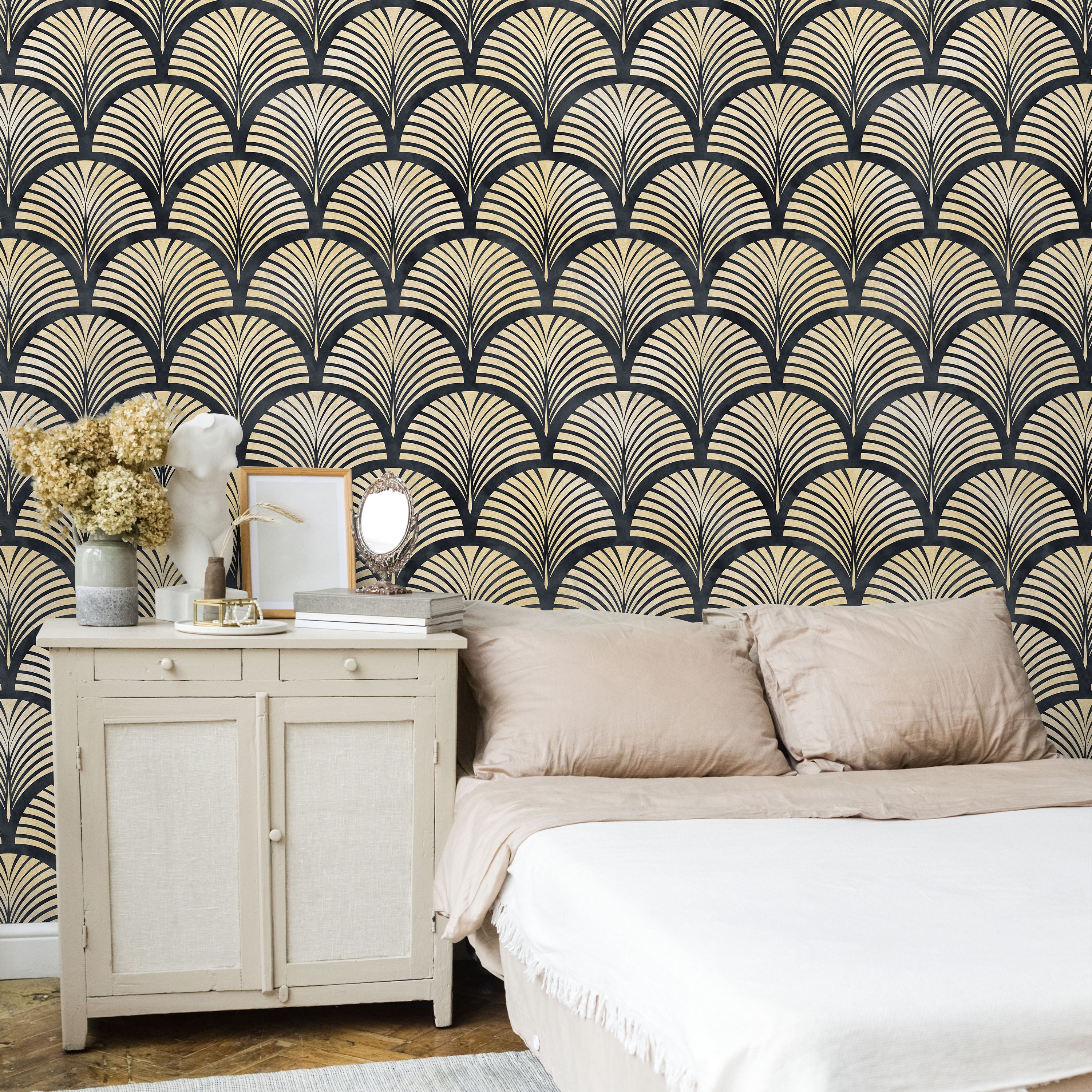 Deco Arcs Peel and Stick Wallpaper, Removable Wallpaper, Traditional Wallpaper - Dark Blue | DeccoPrint