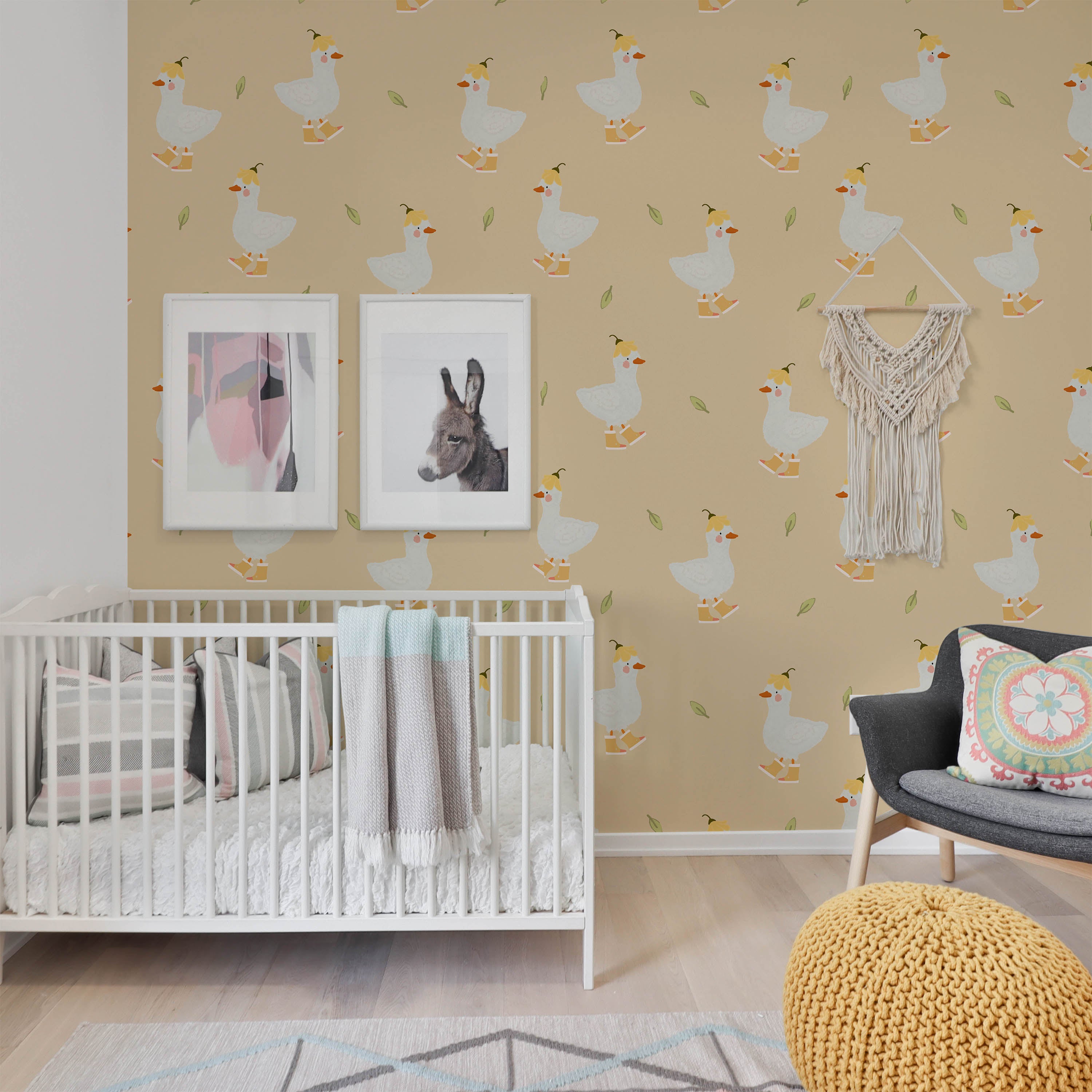 Silly Goose Peel and Stick Wallpaper, Removable Wallpaper, Traditional Wallpaper - Yellow | DeccoPrint