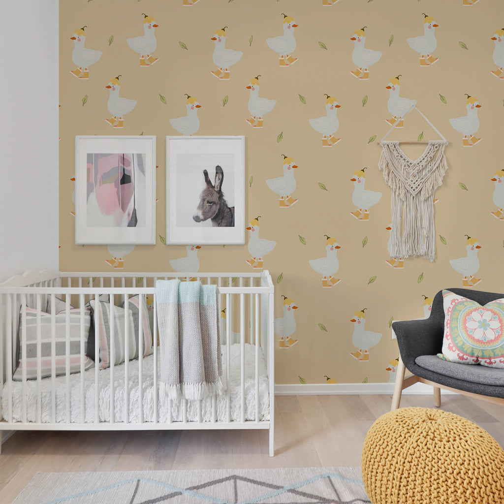 Silly Goose Peel and Stick Wallpaper, Removable Wallpaper, Traditional Wallpaper - Yellow | DeccoPrint