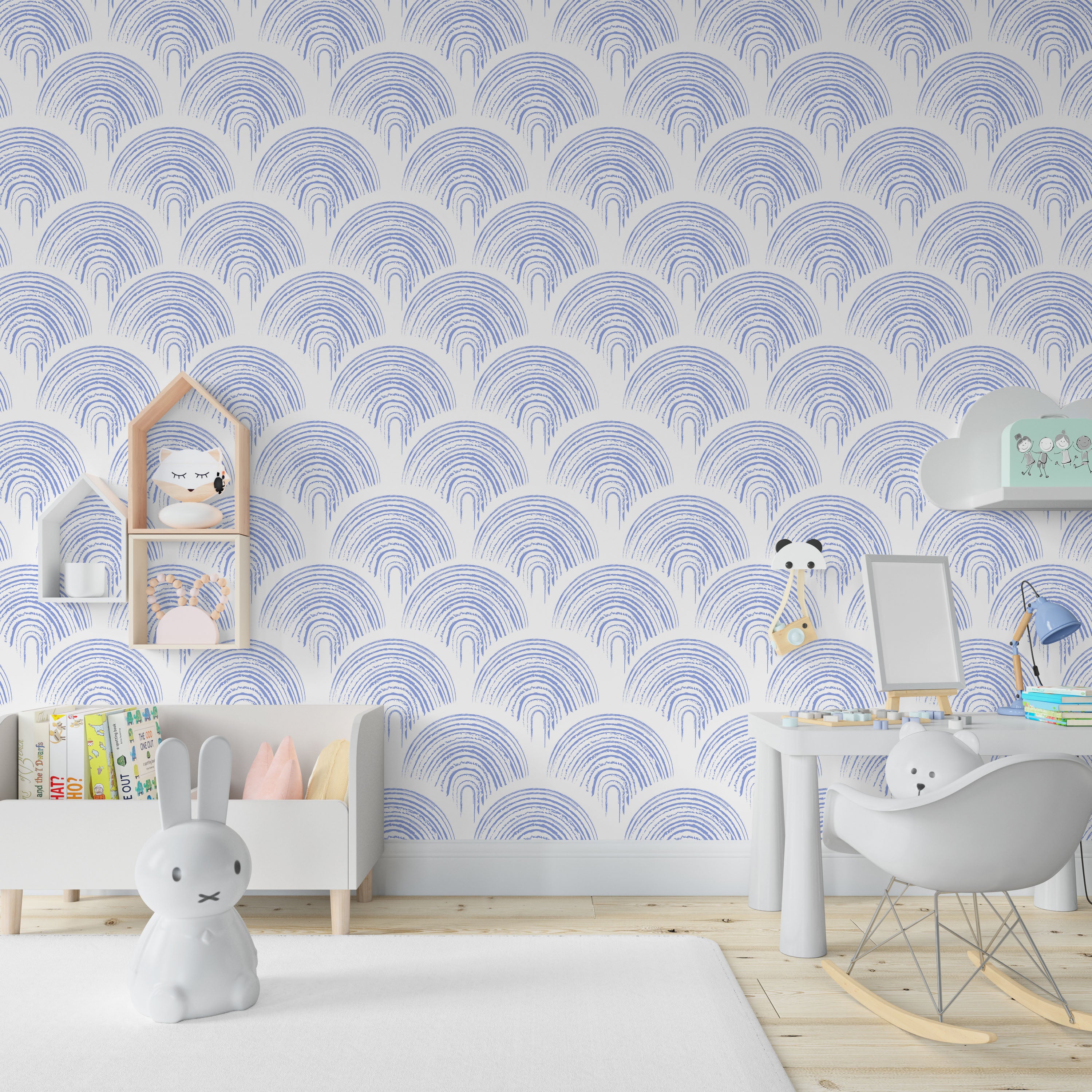 Playroom Peel and Stick Wallpaper, Removable Wallpaper, Traditional Wallpaper - Baby Blue | DeccoPrint