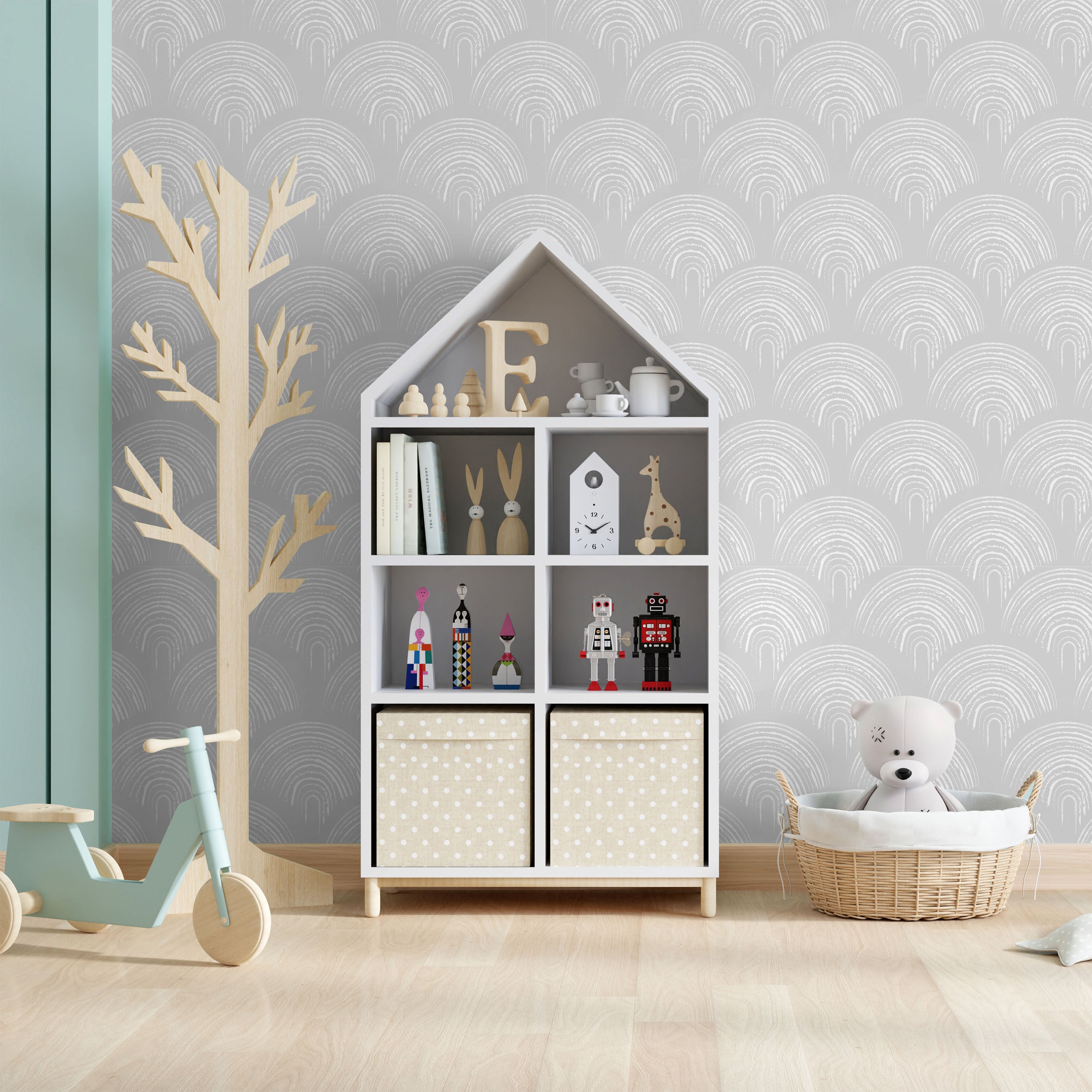 Playroom Peel and Stick Wallpaper, Removable Wallpaper, Traditional Wallpaper - Light Gray | DeccoPrint
