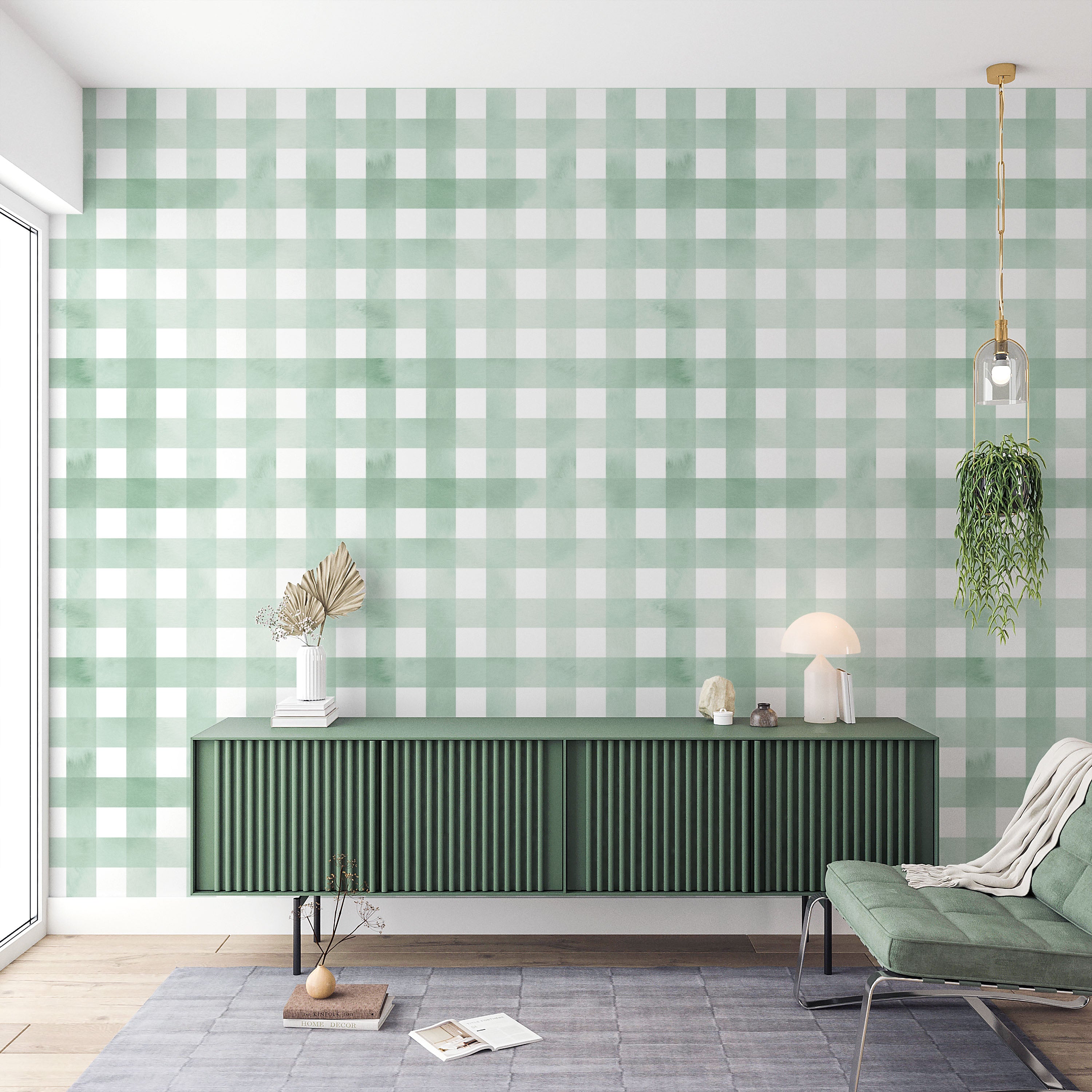 Watercolored Grid Peel and Stick Wallpaper, Removable Wallpaper, Traditional Wallpaper - Mint Green | DeccoPrint