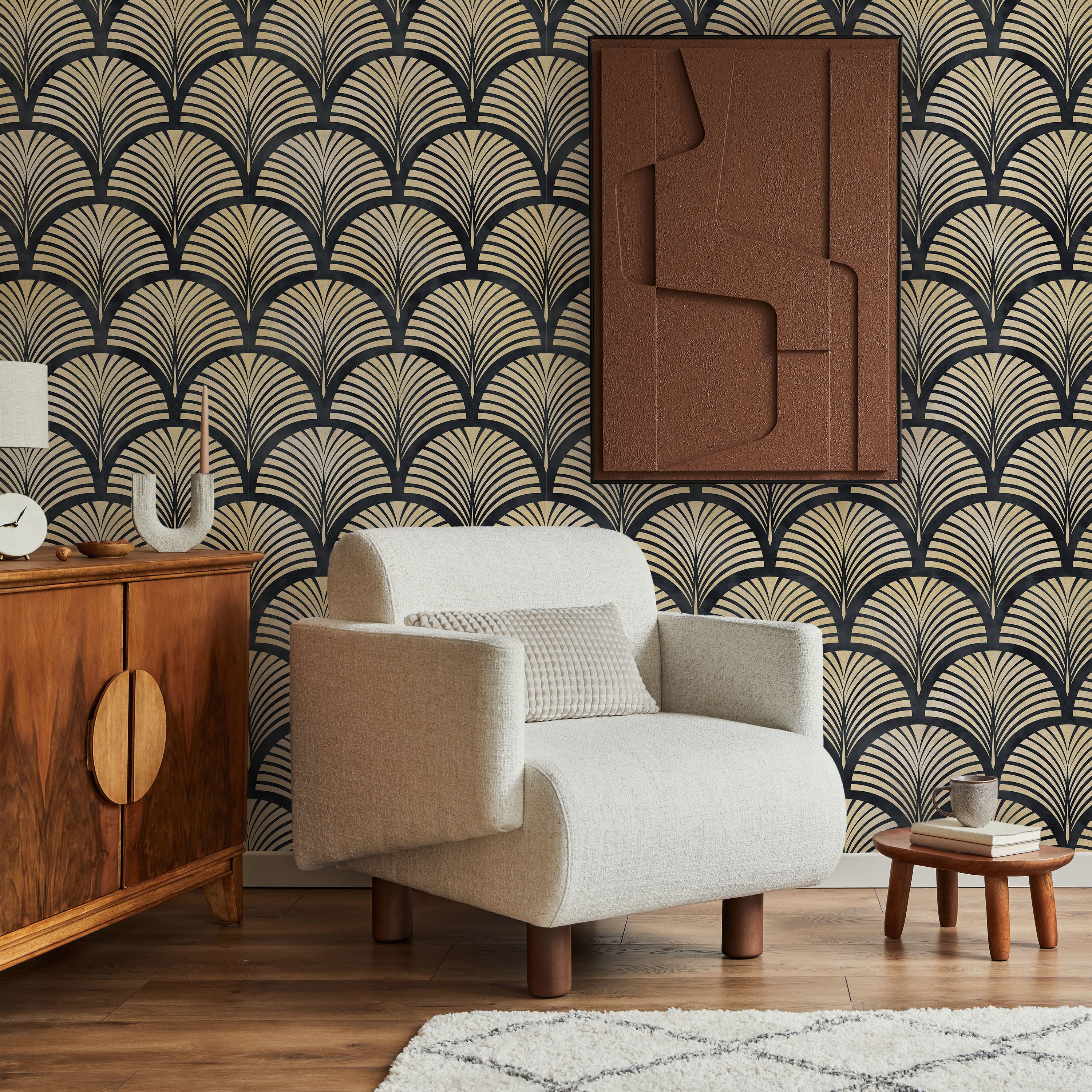 Deco Arcs Peel and Stick Wallpaper, Removable Wallpaper, Traditional Wallpaper - Dark Blue | DeccoPrint