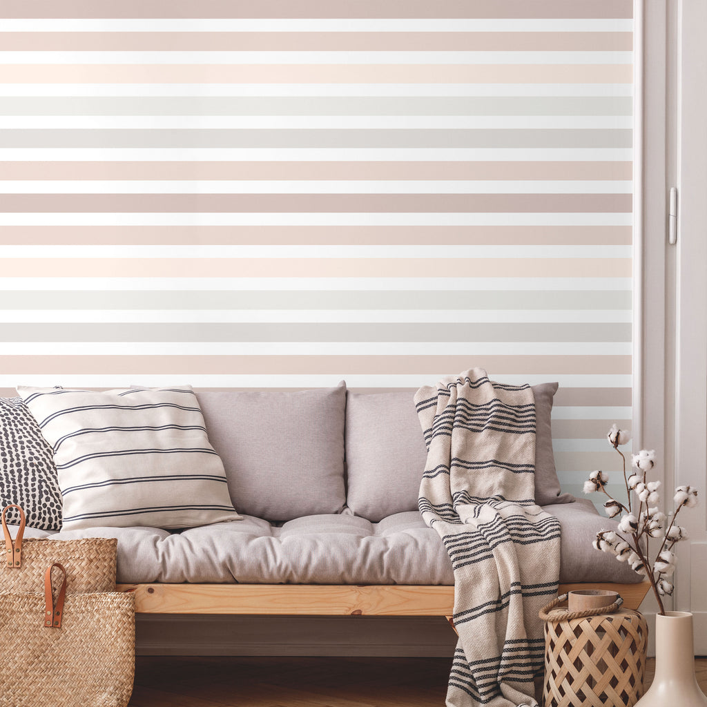 Colored Stripes Peel and Stick Wallpaper, Removable Wallpaper, Traditional Wallpaper - Earth Tones | DeccoPrint