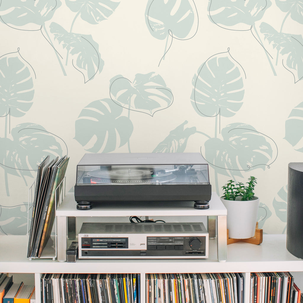 Monstera Leaves Peel and Stick Wallpaper, Removable Wallpaper, Traditional Wallpaper - Mint Green | DeccoPrint