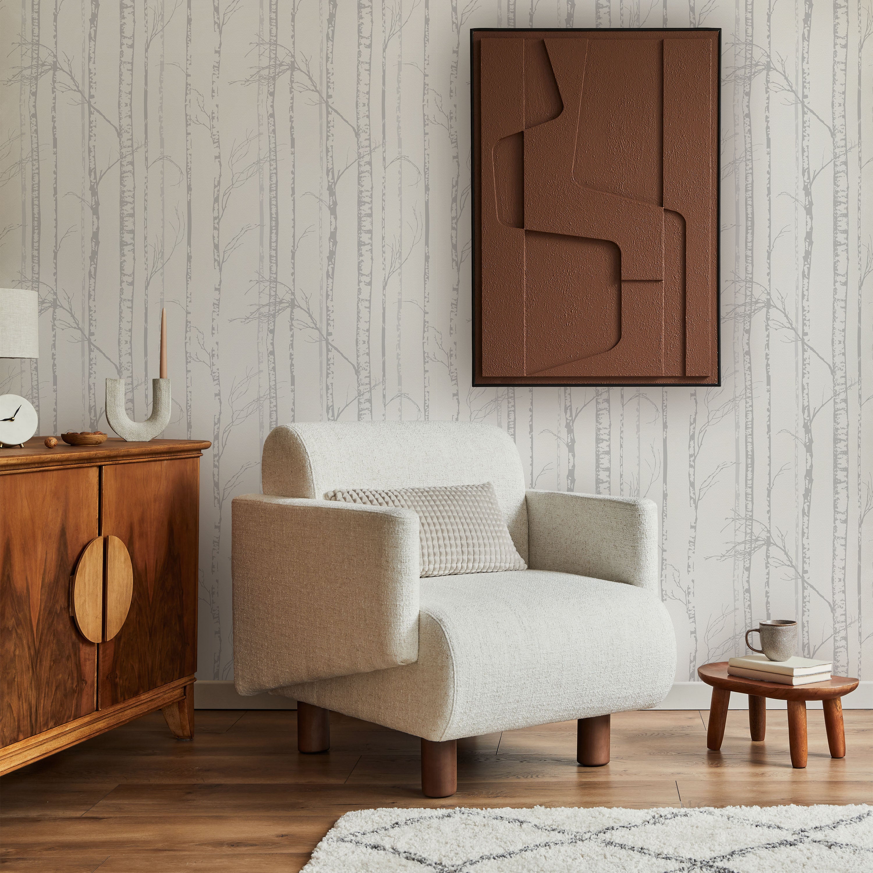 Birch Forest Peel and Stick Wallpaper, Removable Wallpaper, Traditional Wallpaper - Light Gray | DeccoPrint