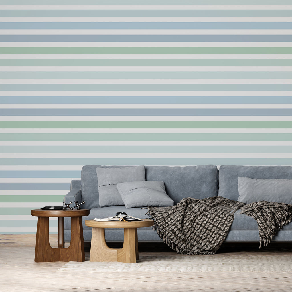 Colored Stripes Peel and Stick Wallpaper, Removable Wallpaper, Traditional Wallpaper - Ocean Tones | DeccoPrint