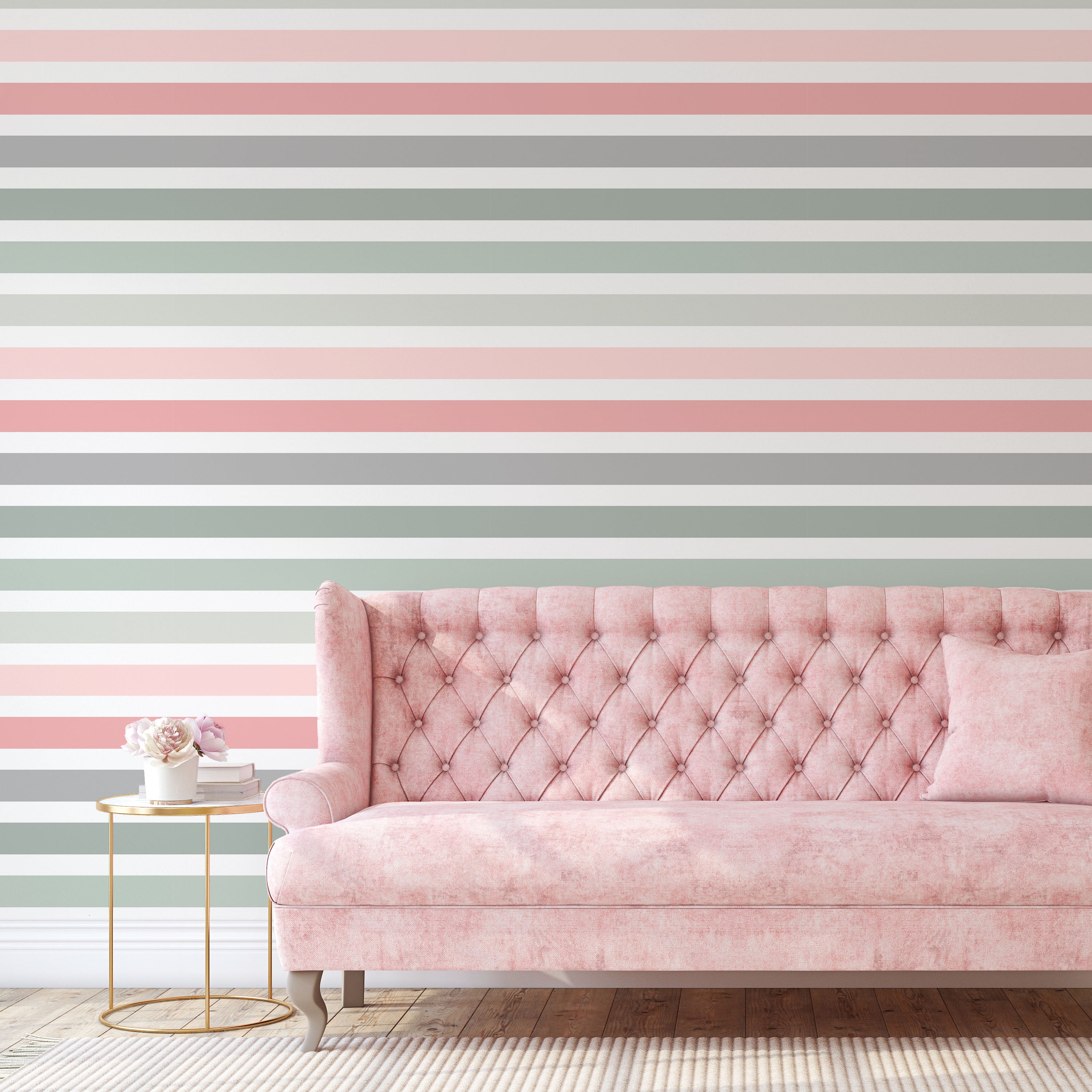 Colored Stripes Peel and Stick Wallpaper, Removable Wallpaper, Traditional Wallpaper - Neutral Rose | DeccoPrint