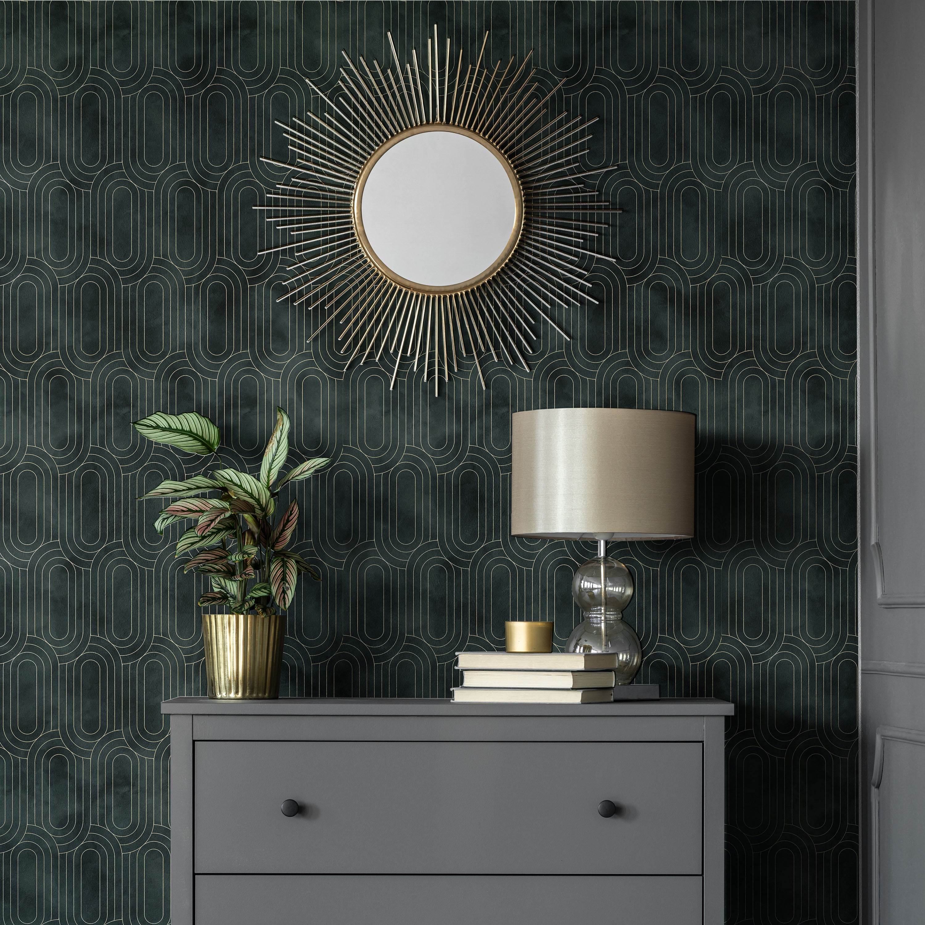 Royal Facade Peel and Stick Wallpaper, Removable Wallpaper, Traditional Wallpaper - Emerald Green | DeccoPrint