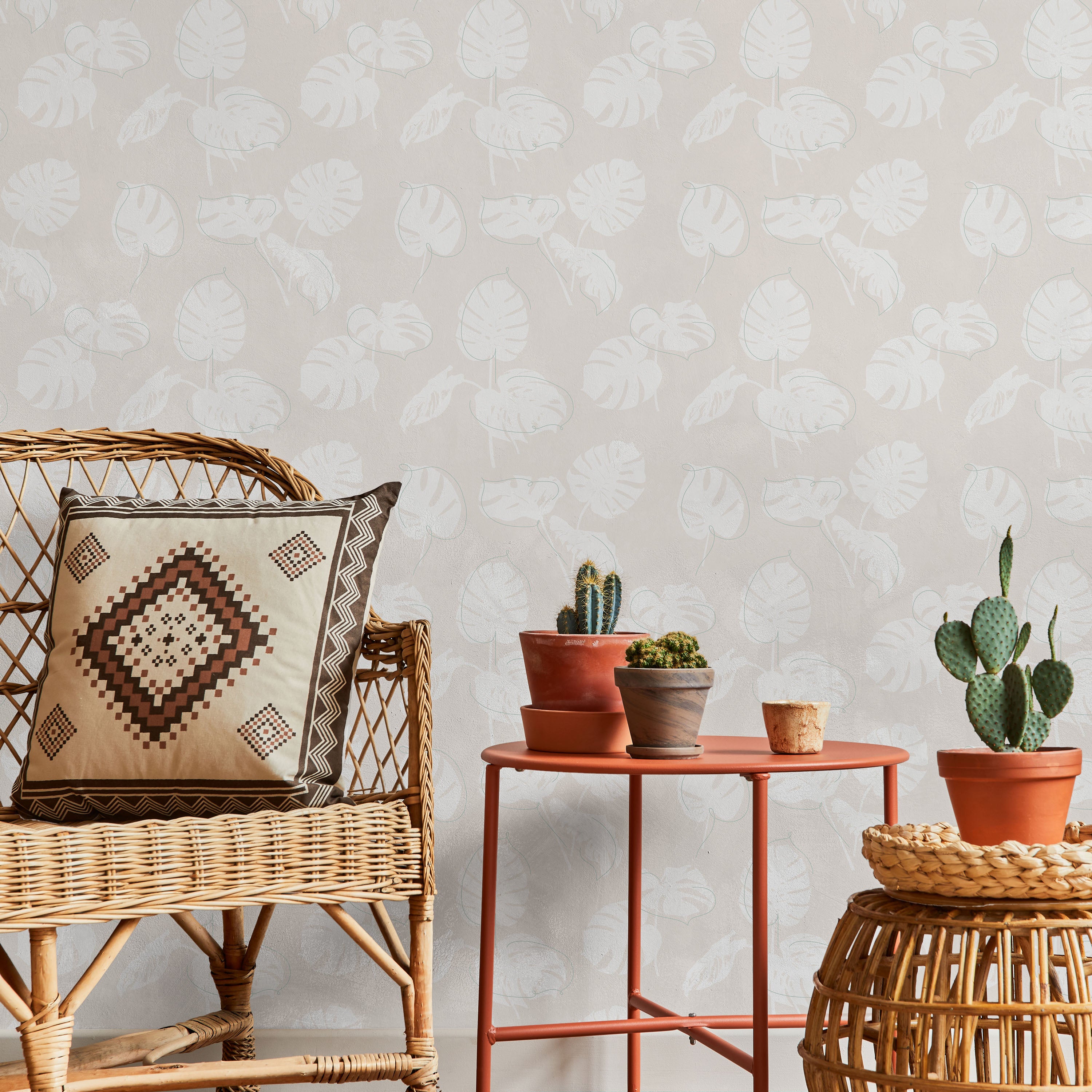 Monstera Leaves Peel and Stick Wallpaper, Removable Wallpaper, Traditional Wallpaper - Muted Beige | DeccoPrint