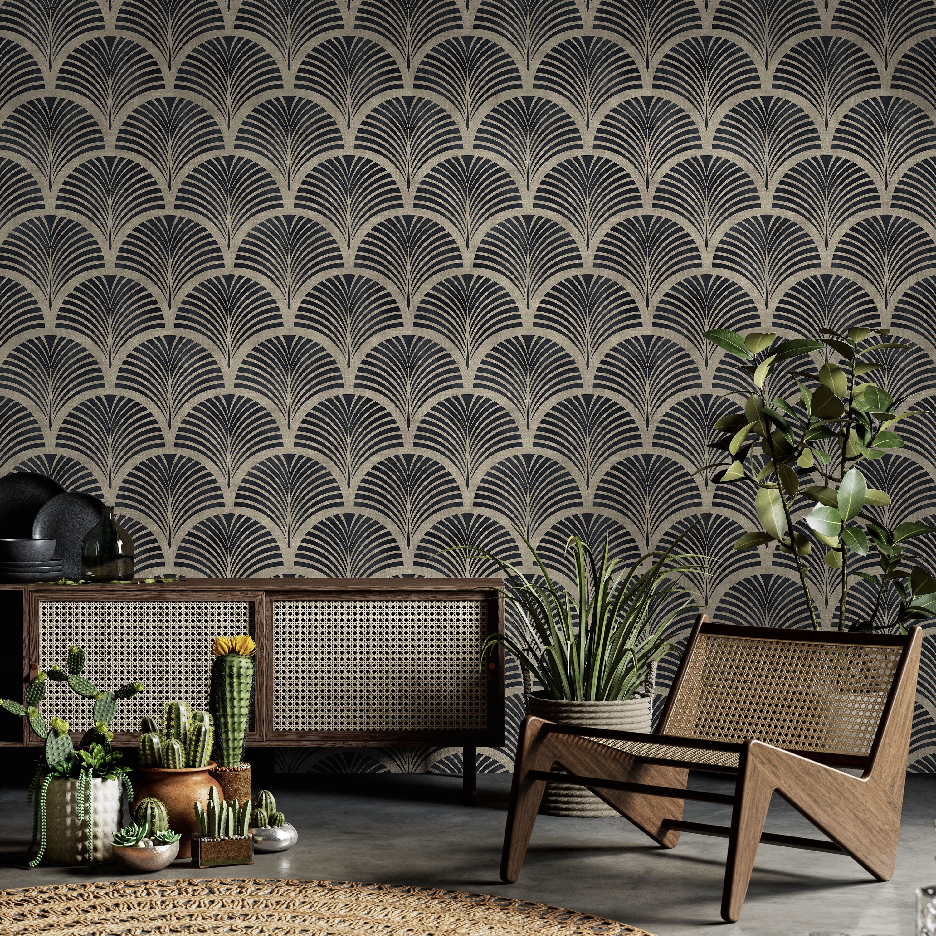 Deco Arcs Peel and Stick Wallpaper, Removable Wallpaper, Traditional Wallpaper - Linen Beige | DeccoPrint