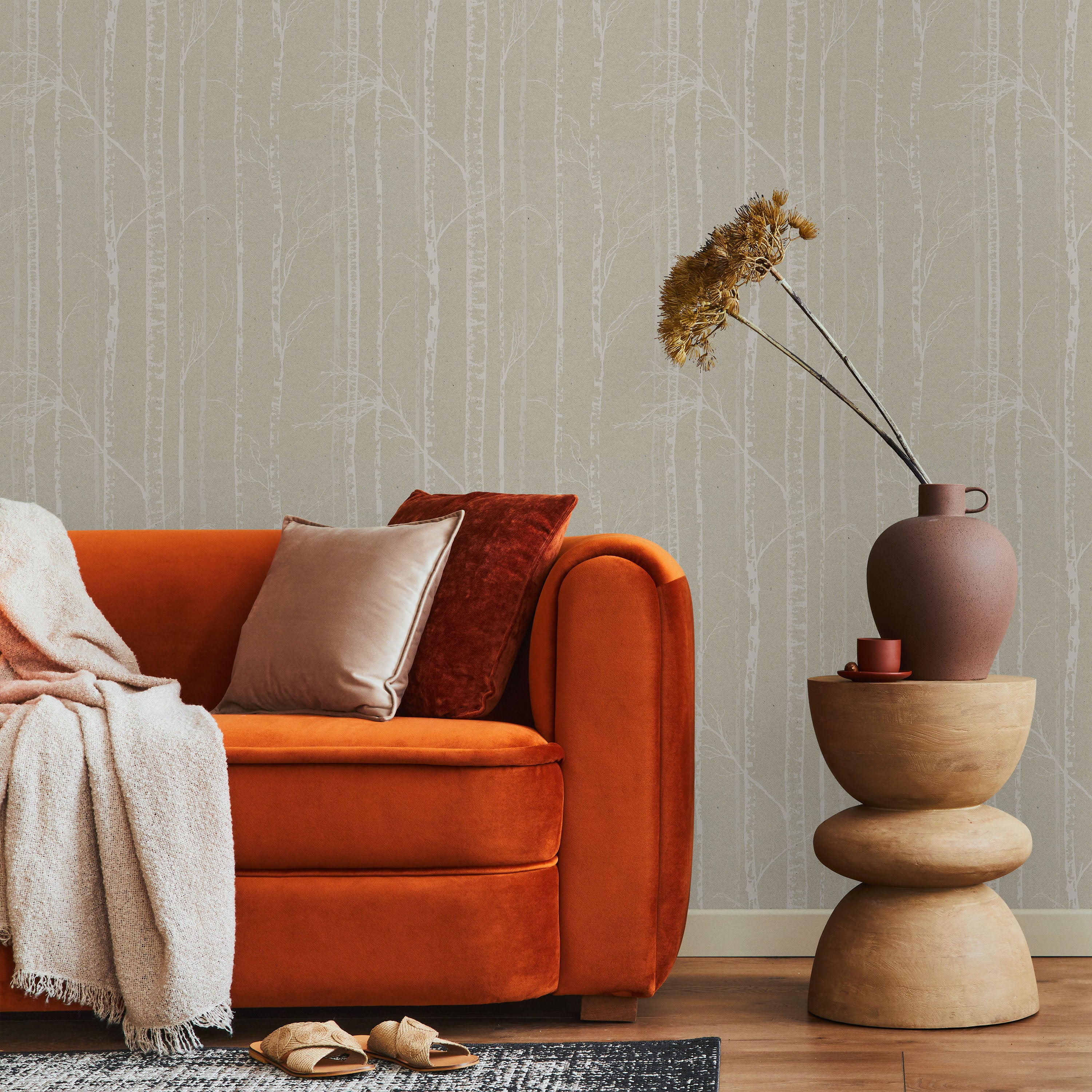 Birch Forest Peel and Stick Wallpaper, Removable Wallpaper, Traditional Wallpaper - Sand Beige | DeccoPrint