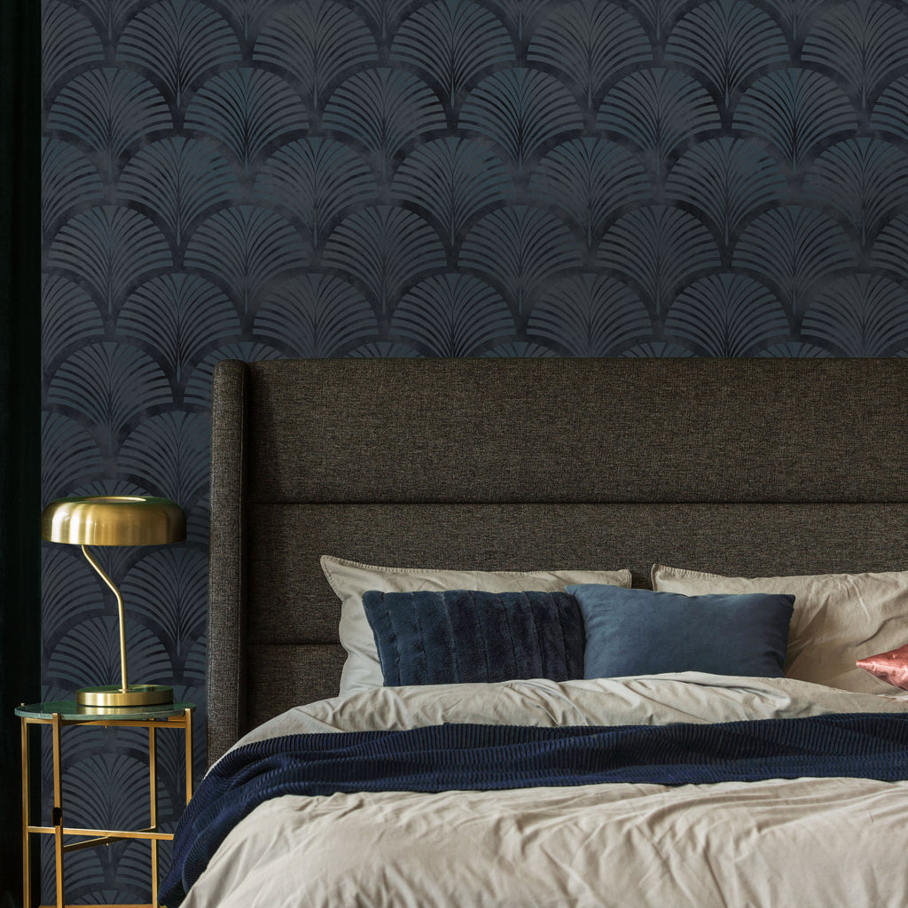 Deco Arcs Peel and Stick Wallpaper, Removable Wallpaper, Traditional Wallpaper - Navy Blue | DeccoPrint