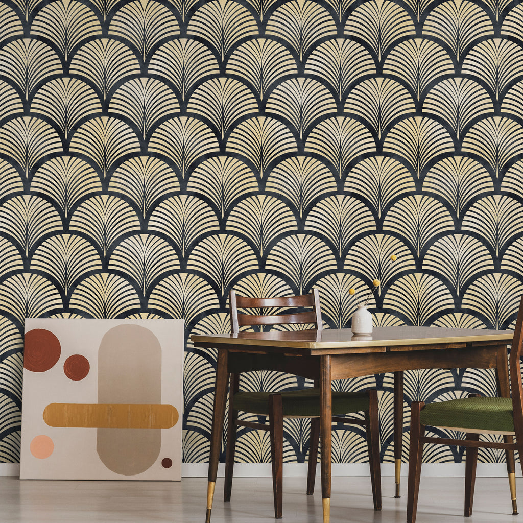 Deco Arcs Peel and Stick Wallpaper, Removable Wallpaper, Traditional Wallpaper - Dark Blue | DeccoPrint