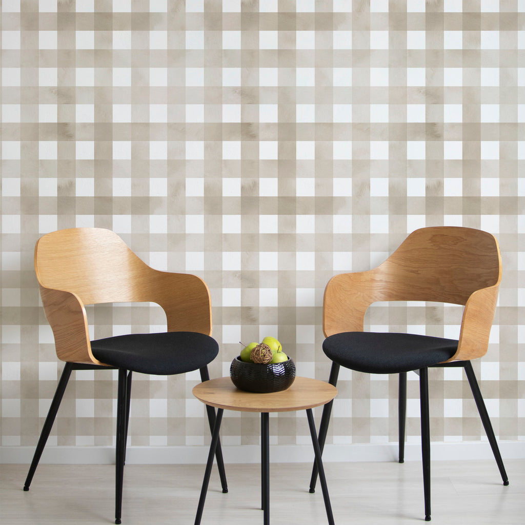 Watercolored Grid Peel and Stick Wallpaper, Removable Wallpaper, Traditional Wallpaper - Sand Beige | DeccoPrint