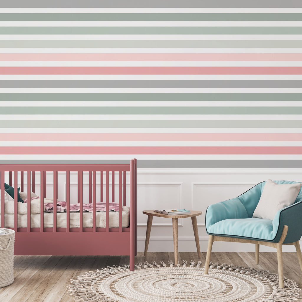 Colored Stripes Peel and Stick Wallpaper, Removable Wallpaper, Traditional Wallpaper - Neutral Rose | DeccoPrint