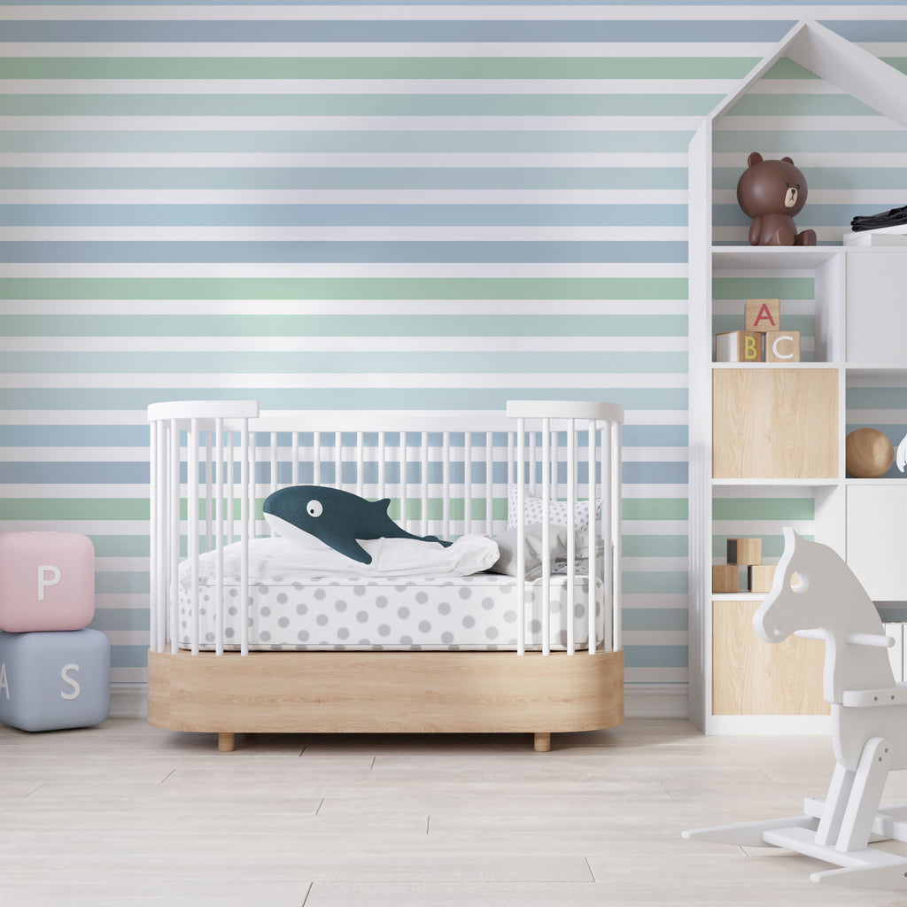Colored Stripes Peel and Stick Wallpaper, Removable Wallpaper, Traditional Wallpaper - Ocean Tones | DeccoPrint